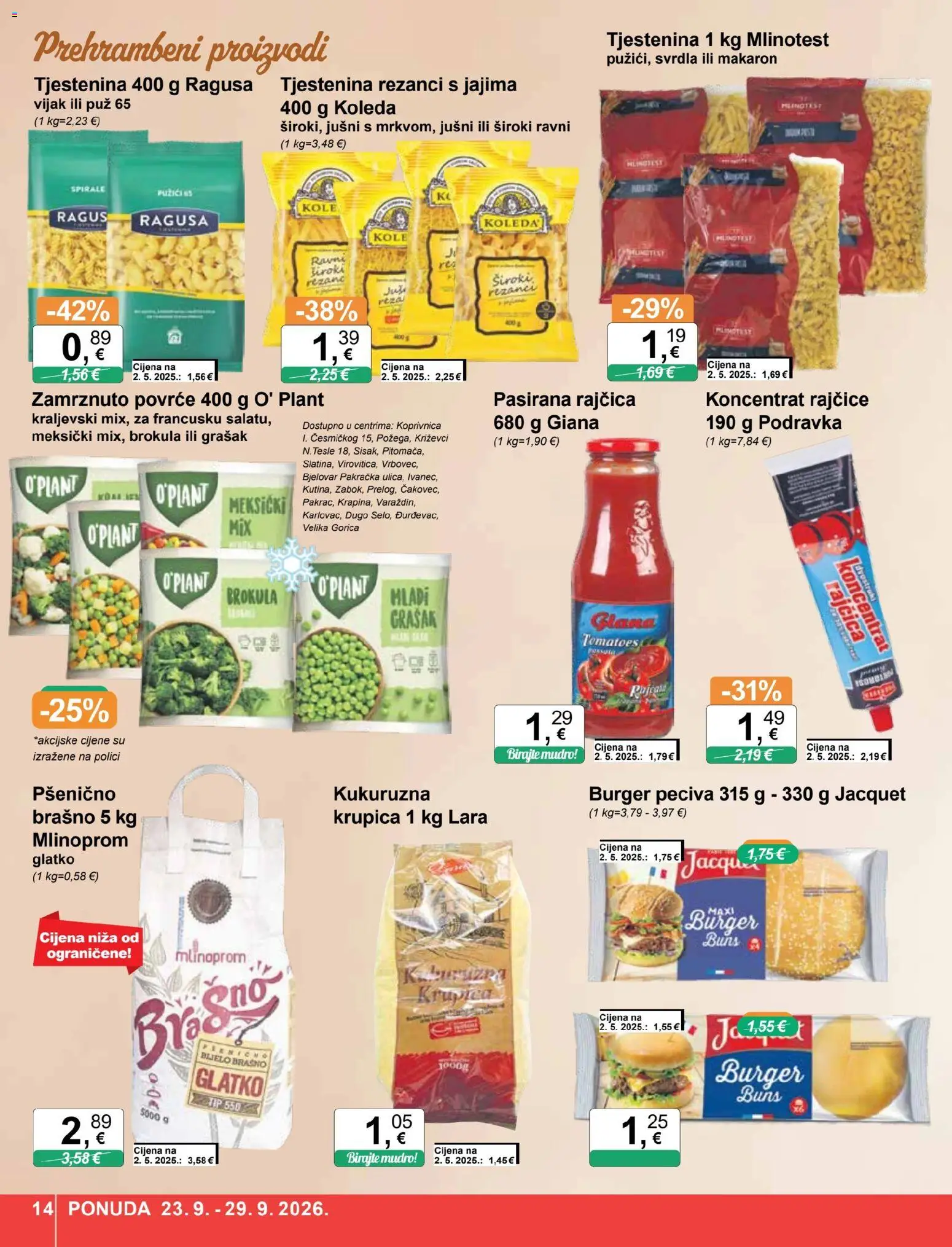 KTC katalog | vrijedi od 23.09.2026 | Stranica: 14 | Proizvodi: Rajčice, Rezanci, Tjestenina, Prehrambeni proizvodi