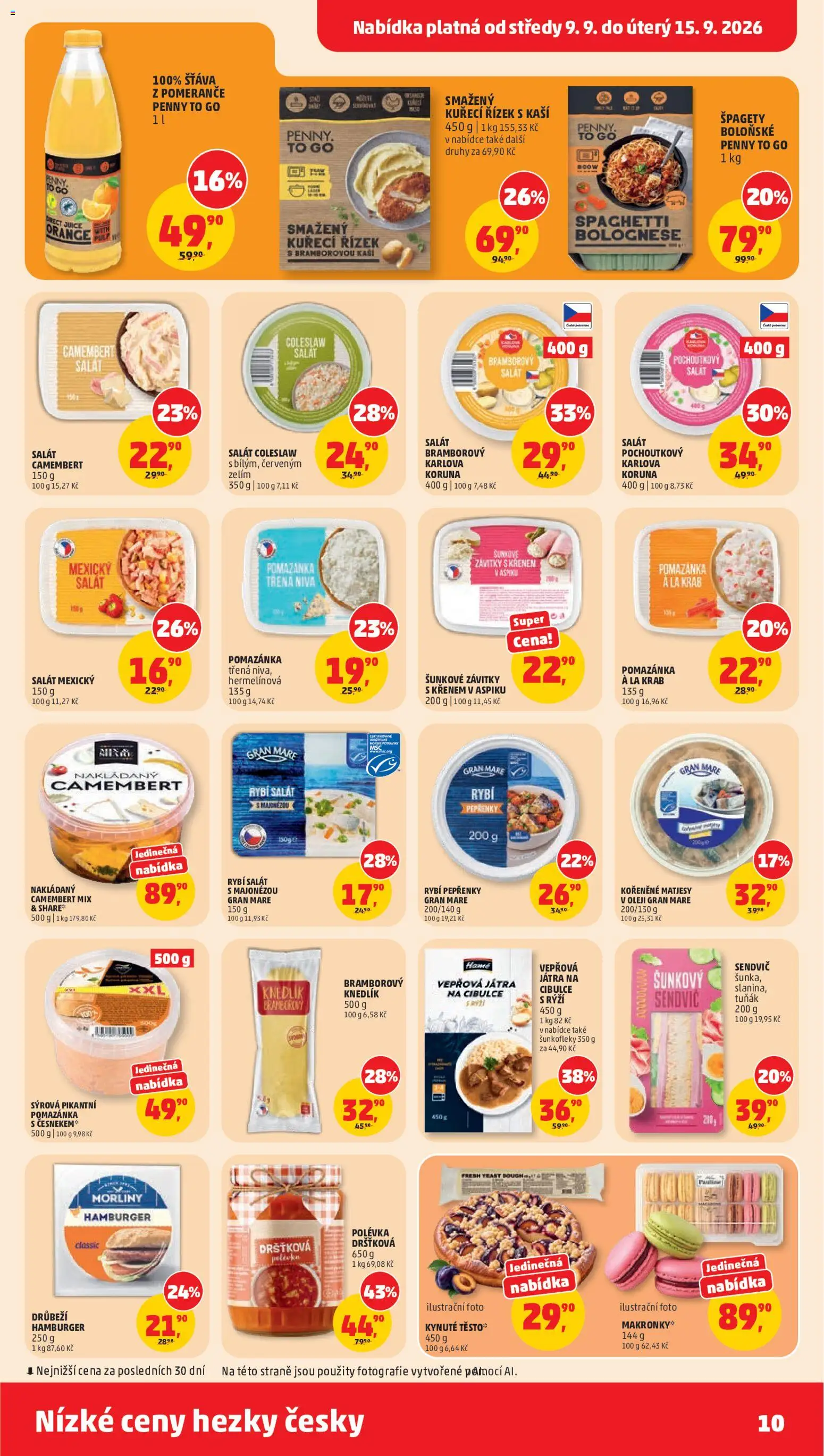 Penny Market leták od 09.09.2026 | Strana: 10 | Produkty: Knedlík, Coleslaw, Játra, Šťáva