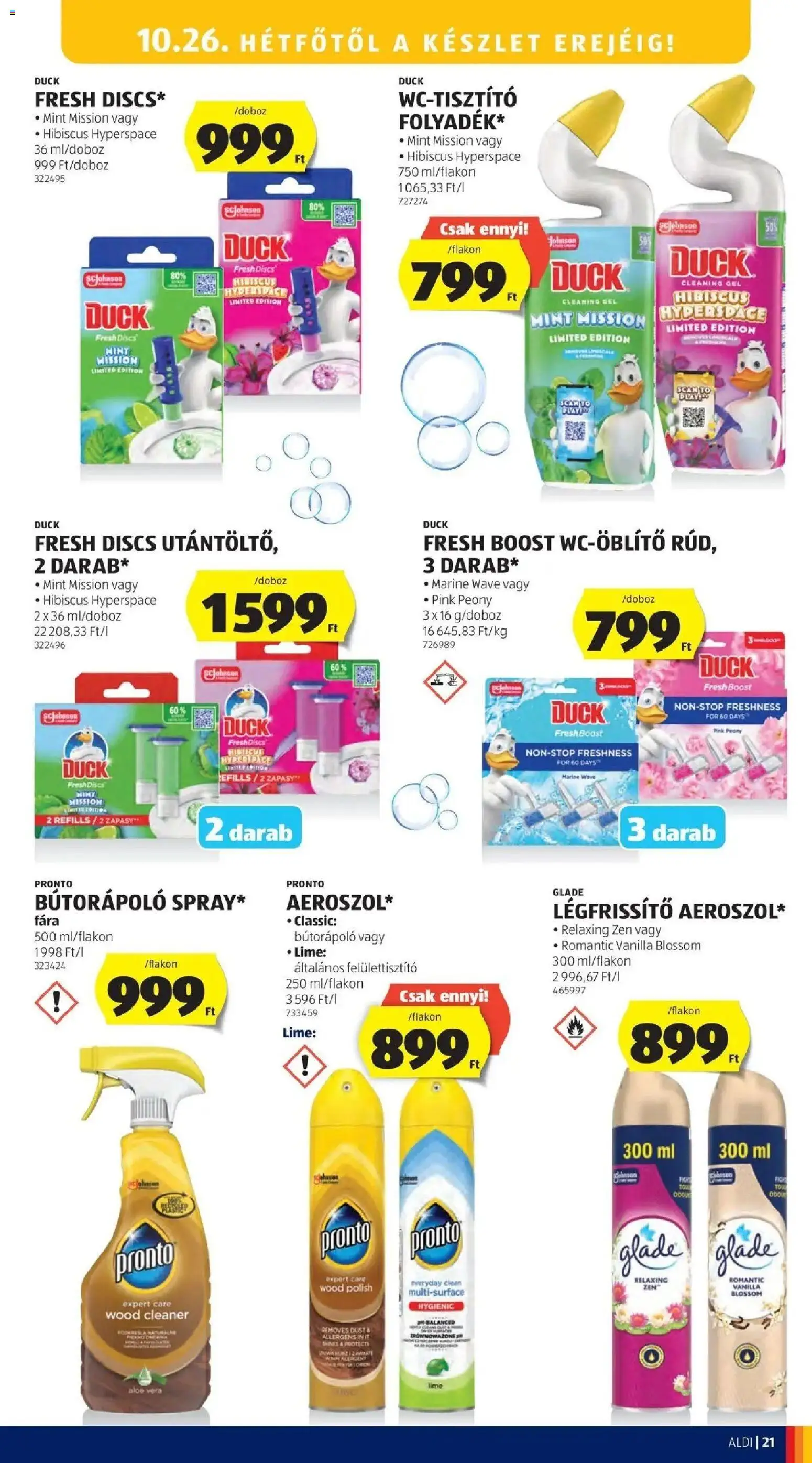 Aldi akciós ujság - amely érvényes a következő dátumtól: 2026.10.17. | Oldal: 21 | Termékek: Doboz, Légfrissítő, Pronto, Gél