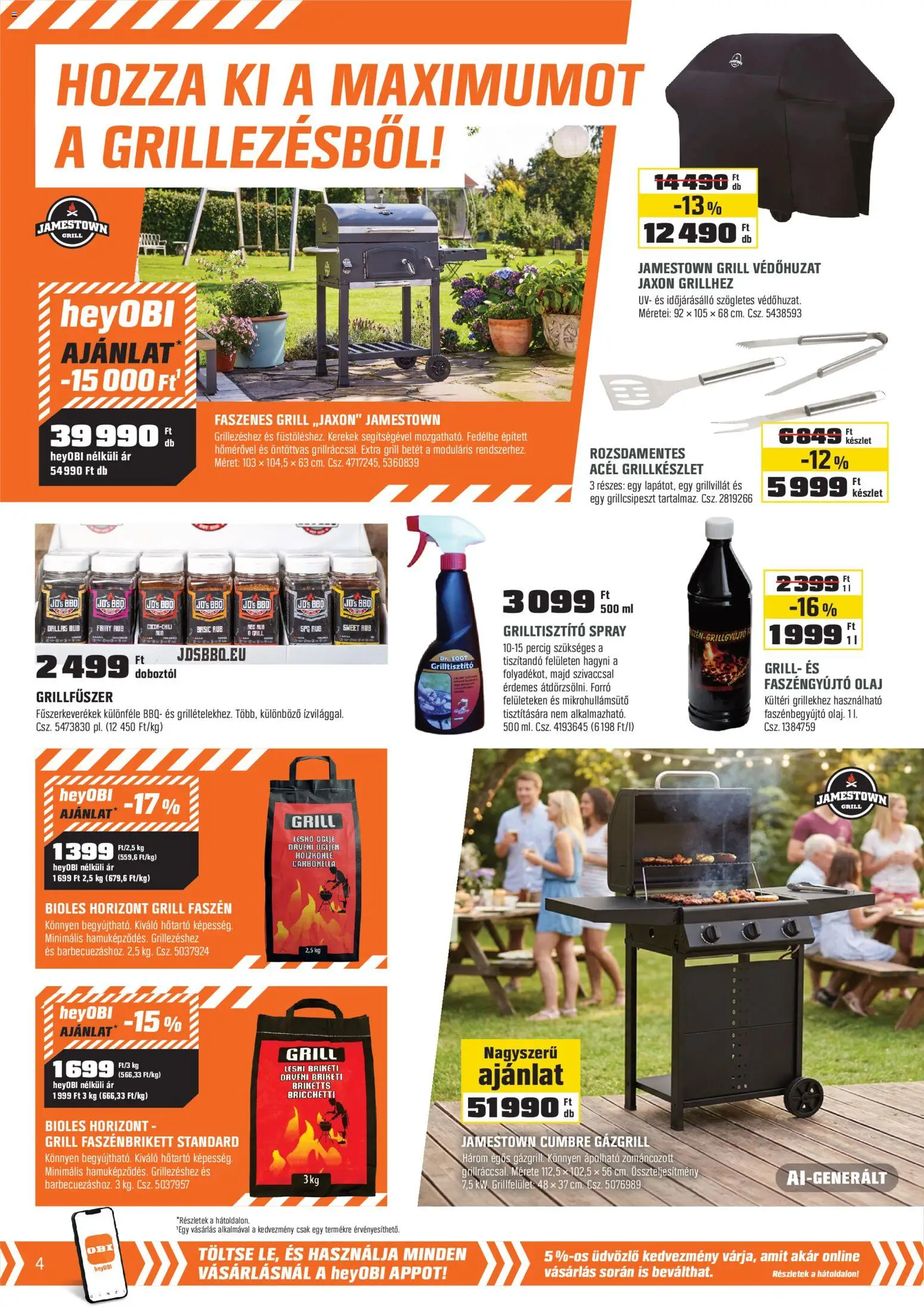 OBI akciós ujság - amely érvényes a következő dátumtól: 2026.08.04. | Oldal: 4 | Termékek: BBQ, Grill, Faszén, Olaj