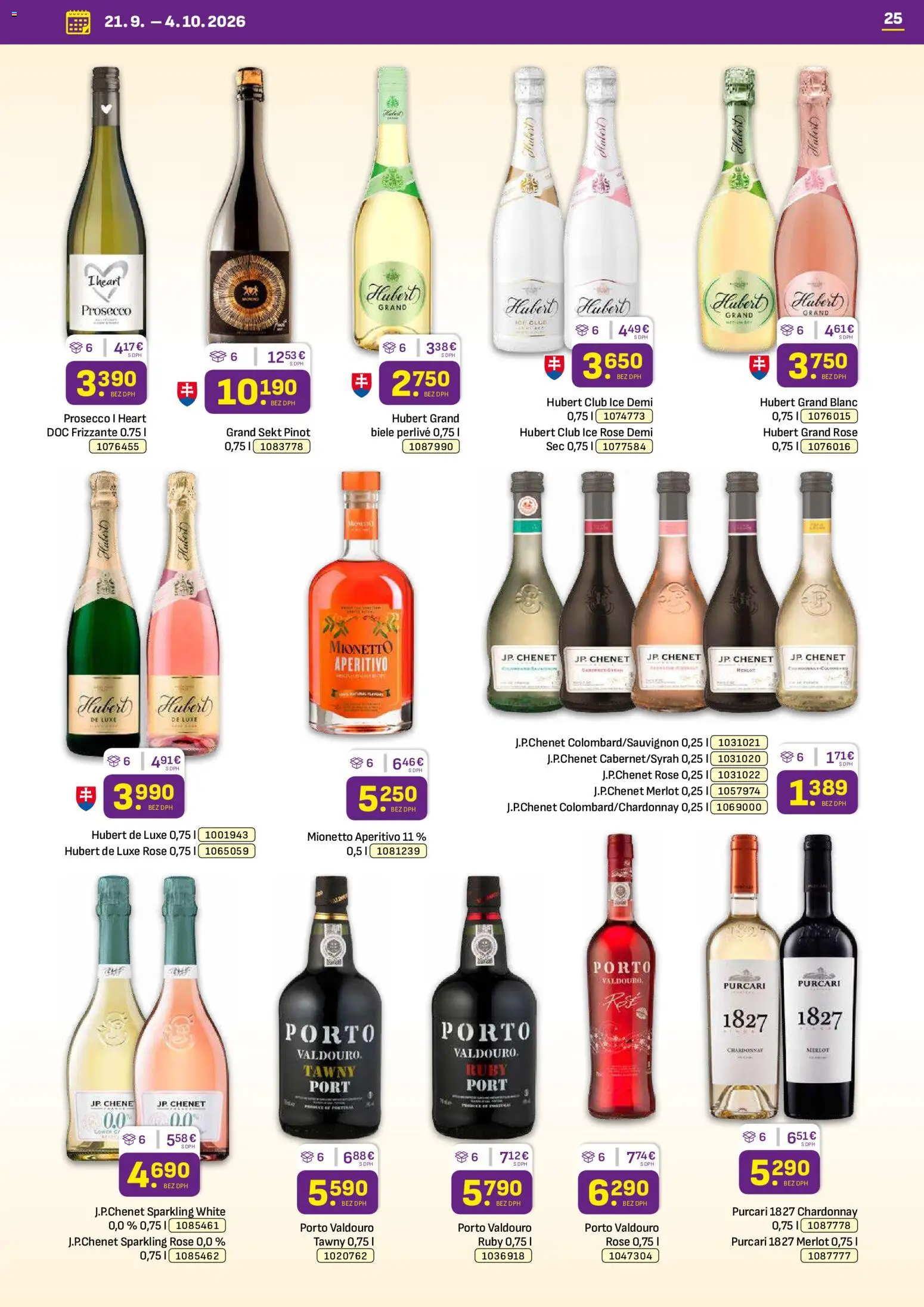 Nové Libex akcie – leták je platný od 21.09.2026 | Strana: 25 | Produkty: Rošt, Prosecco, Sekt, Hubert de Luxe