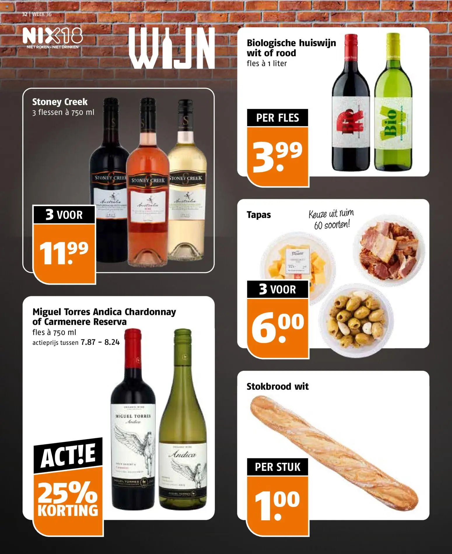 {H1} | Pagina: 32 | Producten: Wijn, Fles, Stokbrood