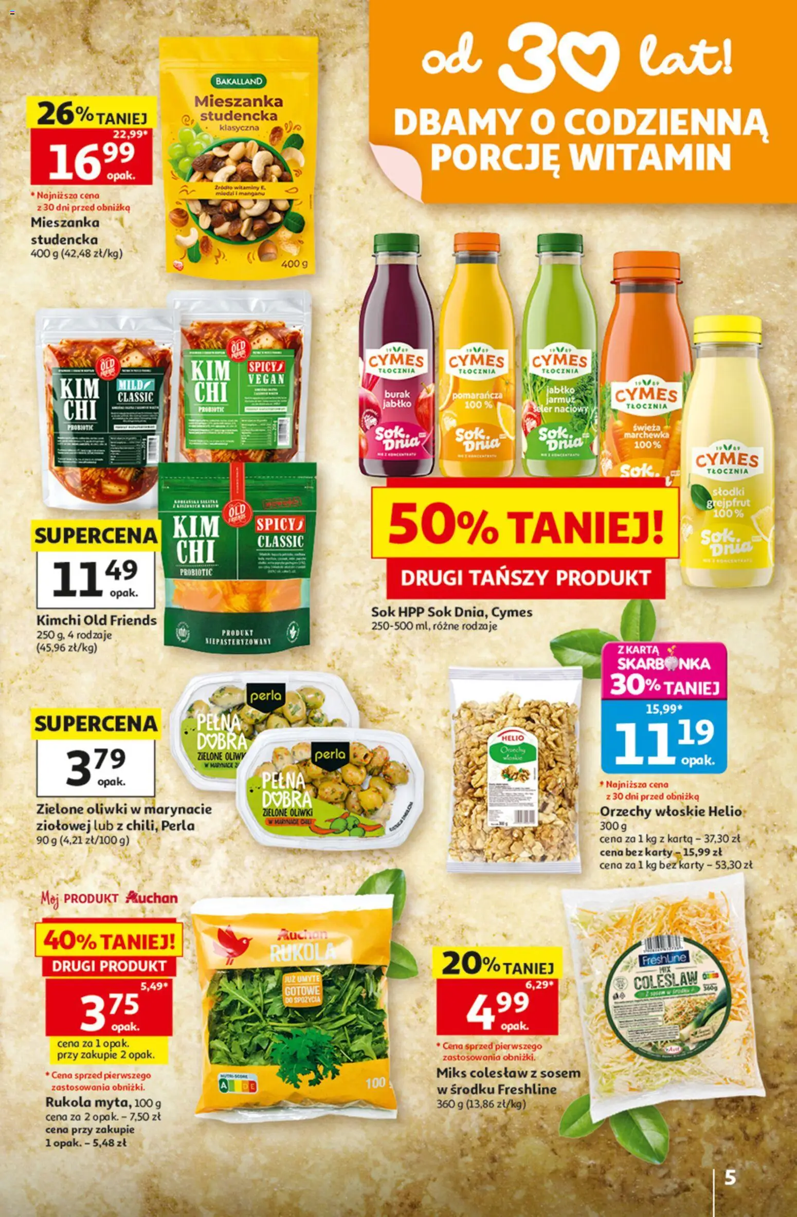 Auchan gazetka - 30 Lat Hipermarket od 30.07.2026 | Strona: 5 | Produkty: Seler naciowy, Marchewka, Orzechy, Grejpfrut