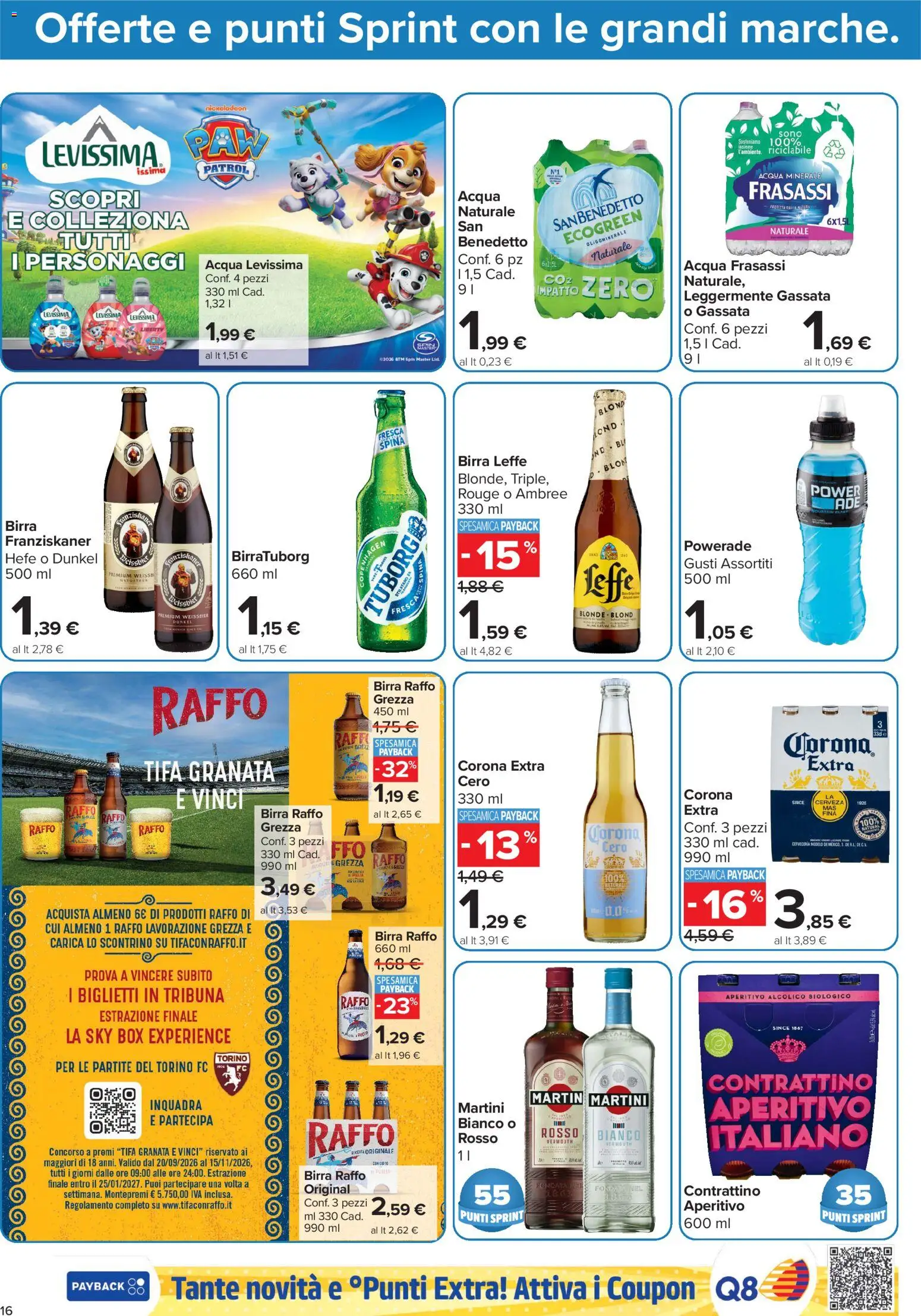 Volantino Carrefour del 23/10/2026 | Pagina: 16 | Prodotti: Birra Raffo, Birra Leffe, Acqua minerale, Aperitivo