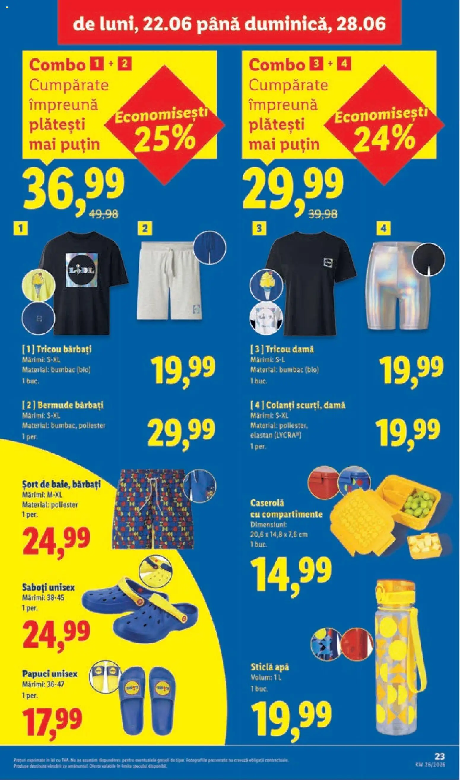 Noul catalog Lidl – valabil de la 22.06.2026 | Pagină: 23 | Produse: Şerit ödül, Șort, Colanți, Apă