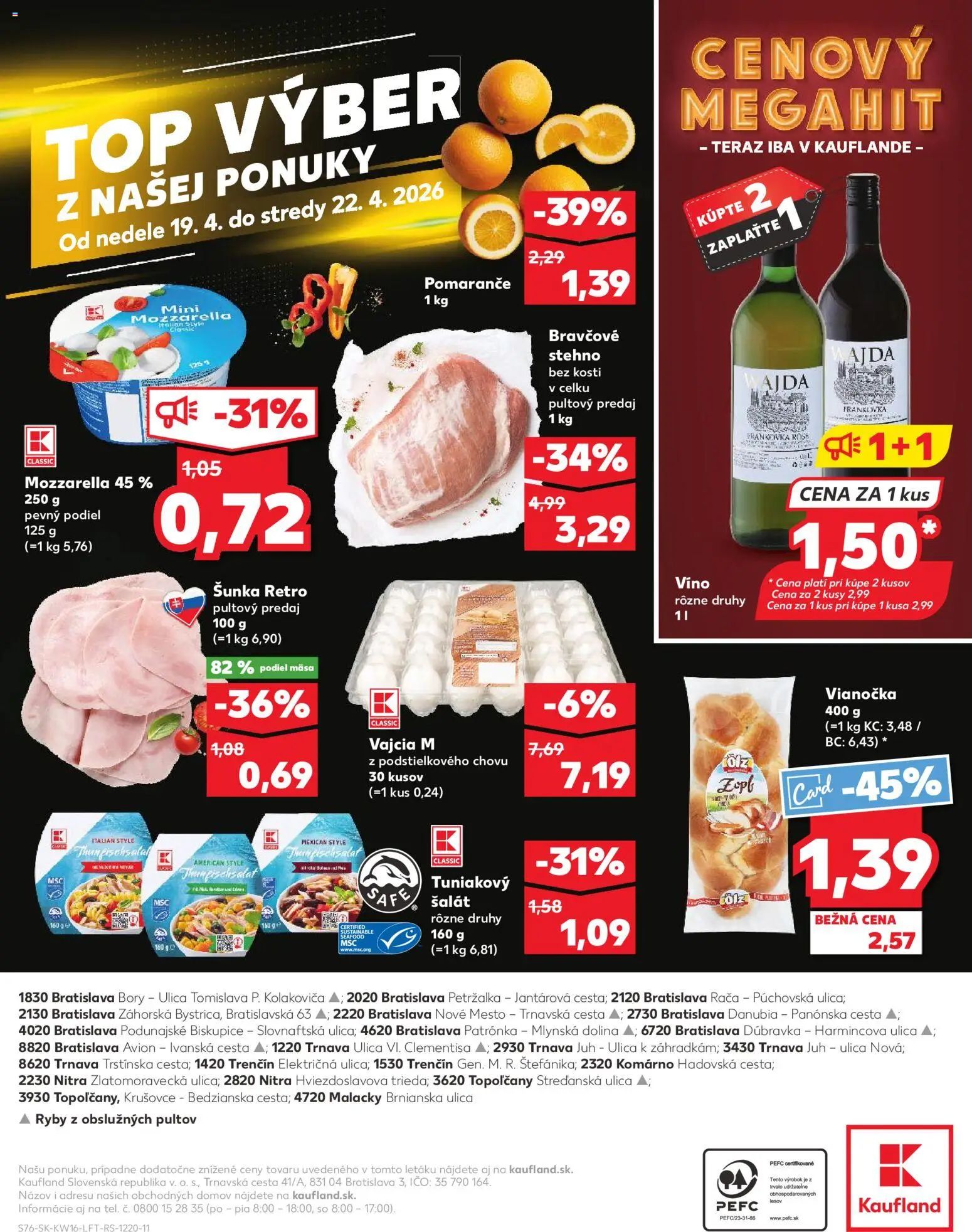 Nové Kaufland akcie – leták je platný od 16.04.2026 | Strana: 76 | Produkty: Vajcia, Šunka, Ryby, Vianočka