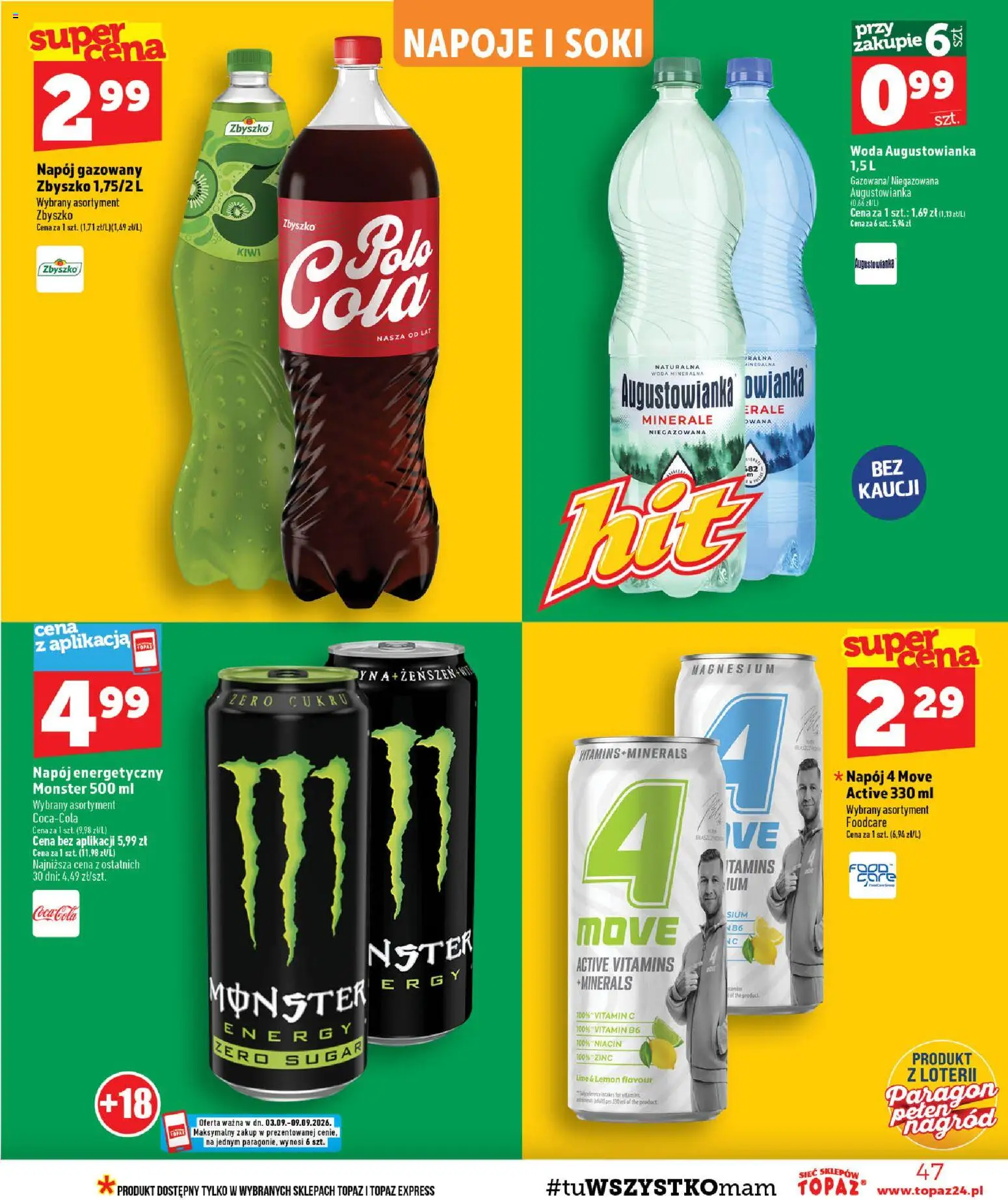 Topaz gazetka - MAZ od 03.09.2026 | Strona: 47 | Produkty: Napoje, Soki, Kiwi, Woda
