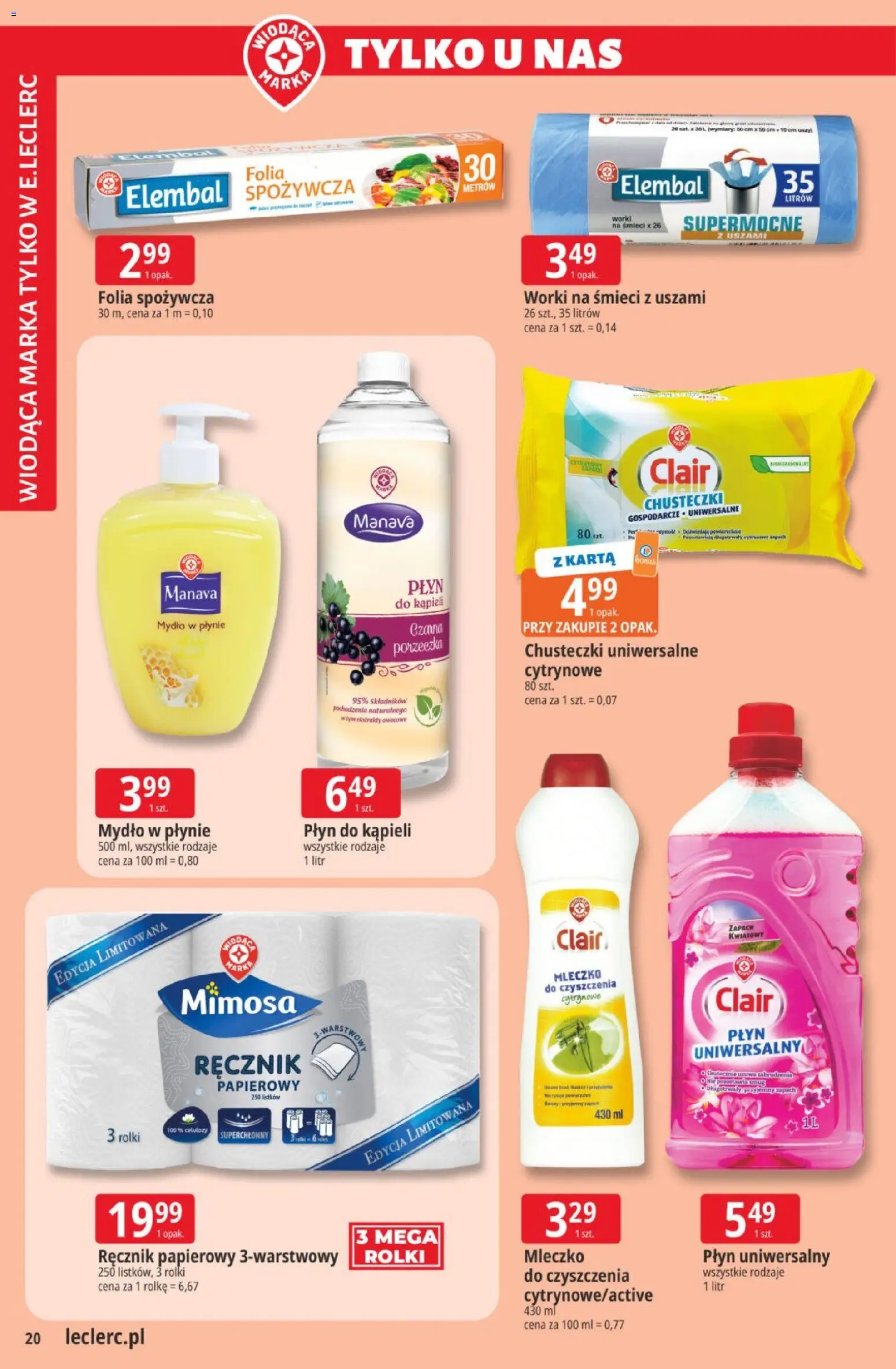 E.Leclerc gazetka od 14.07.2026 | Strona: 20 | Produkty: Karta, Płyn do kąpieli, Porzeczka, Ręcznik papierowy