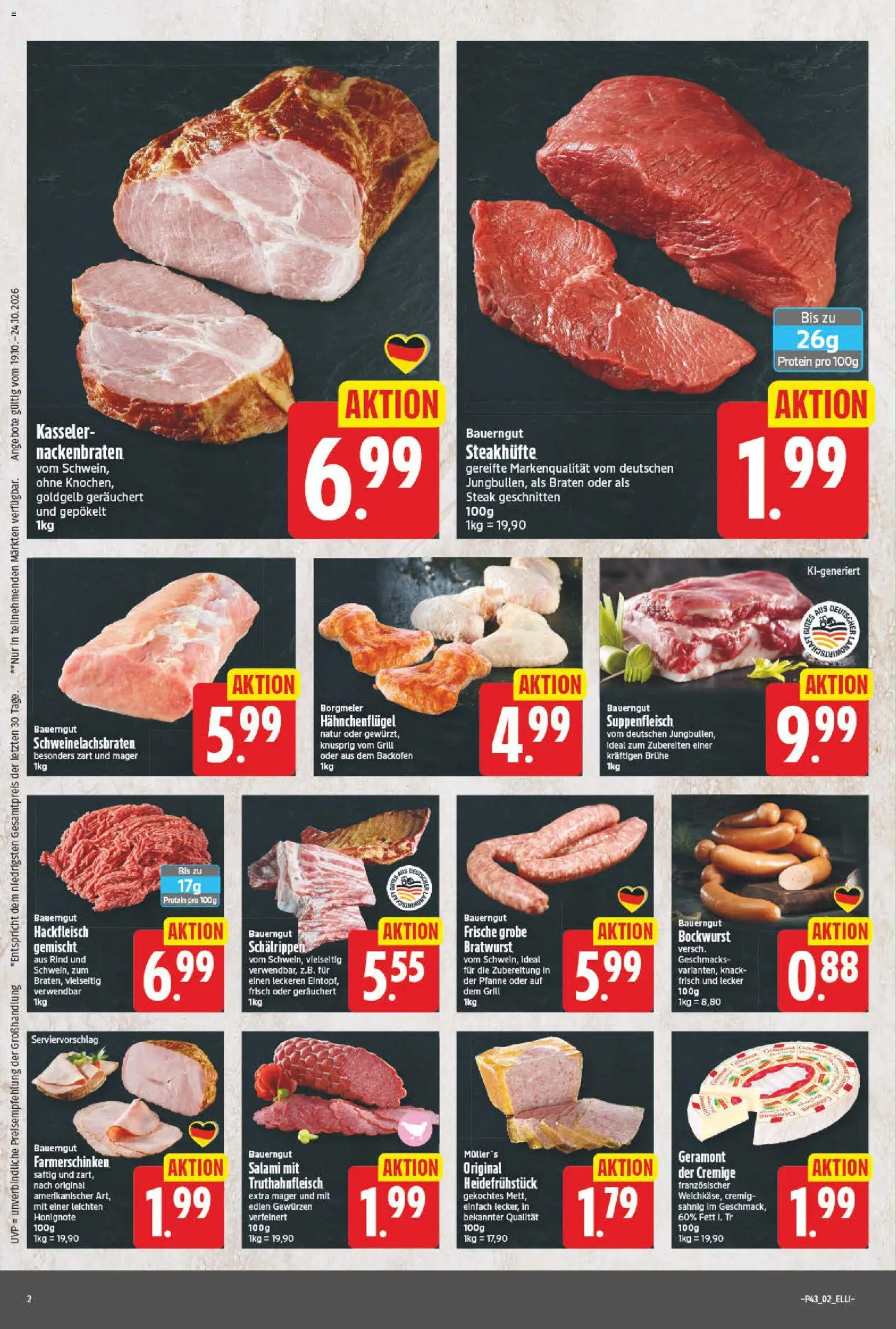 Elli Markt Prospekt – gültig ab 19.10.2026 | Seite: 2 | Produkte: Bratwurst, Brühe, Backofen, Salami