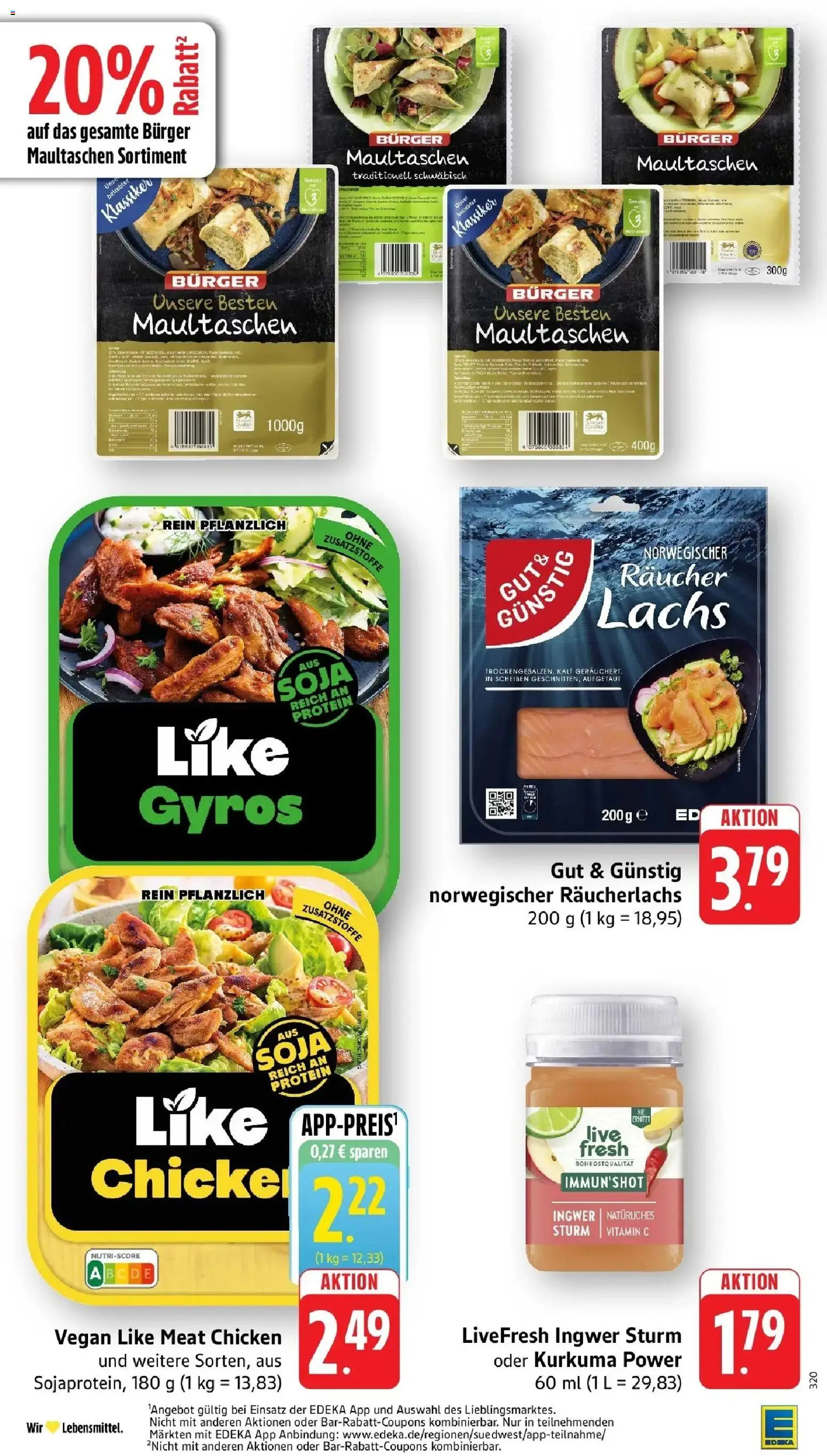 Edeka Prospekt Bad Camberg (ab 12.10.2026) » Angebote Online | Seite: 18 | Produkte: Burger, Lachs, Like meat, Maultaschen