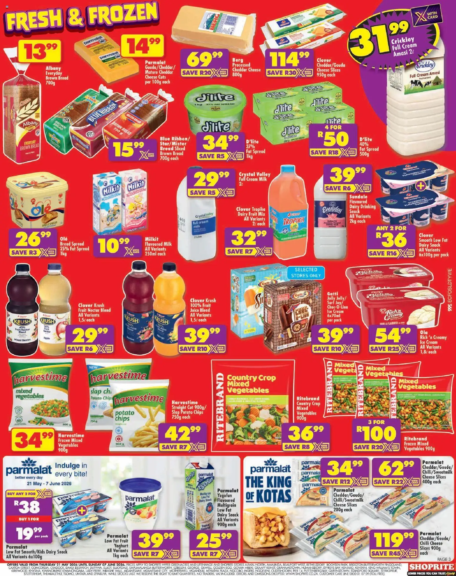New Shoprite catalogue – valid from 21.05.2026 | Page: 3 | Products: Yoghurt, Cheese, Juice, Chips