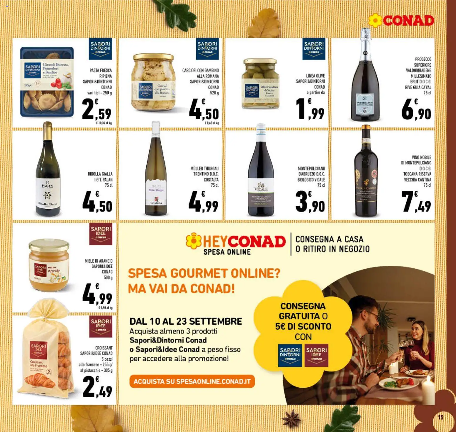 Volantino Conad del 09/09/2026 | Pagina: 15 | Prodotti: Mele, Vino, Pomodori, Pasta