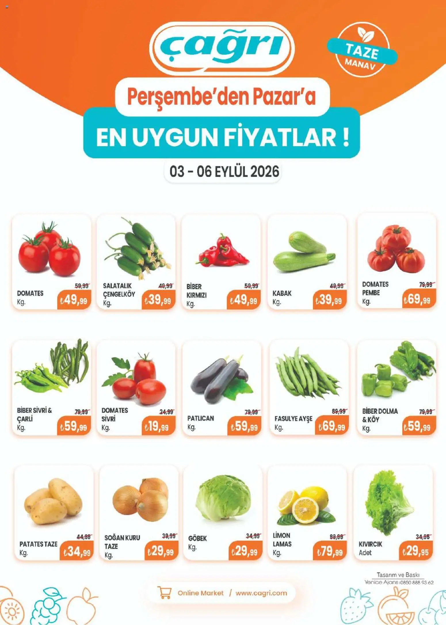 Çağrı Market - Manav Katalog - 03 Eylül 2026 tarihinden itibaren geçerlidir | Sayfa: 2 | Ürünler: Baskı, Kabak, Salatalık, Biber