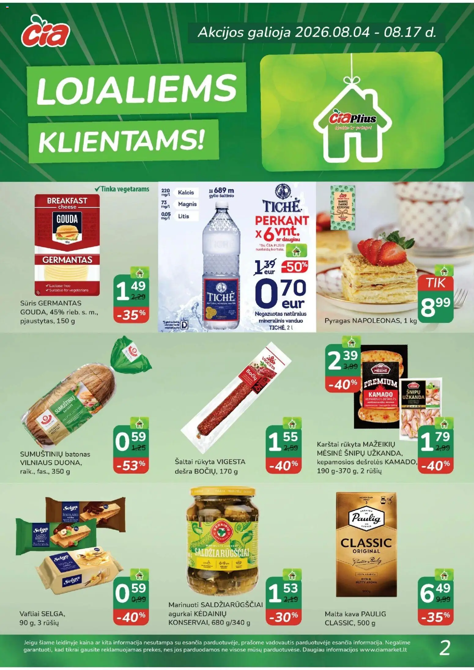 ČIA MARKET akcijos nuo 2026.08.04 | Puslapis: 2 | Prekių: Agurkai, Dešra, Vafliai, Mineralinis vanduo