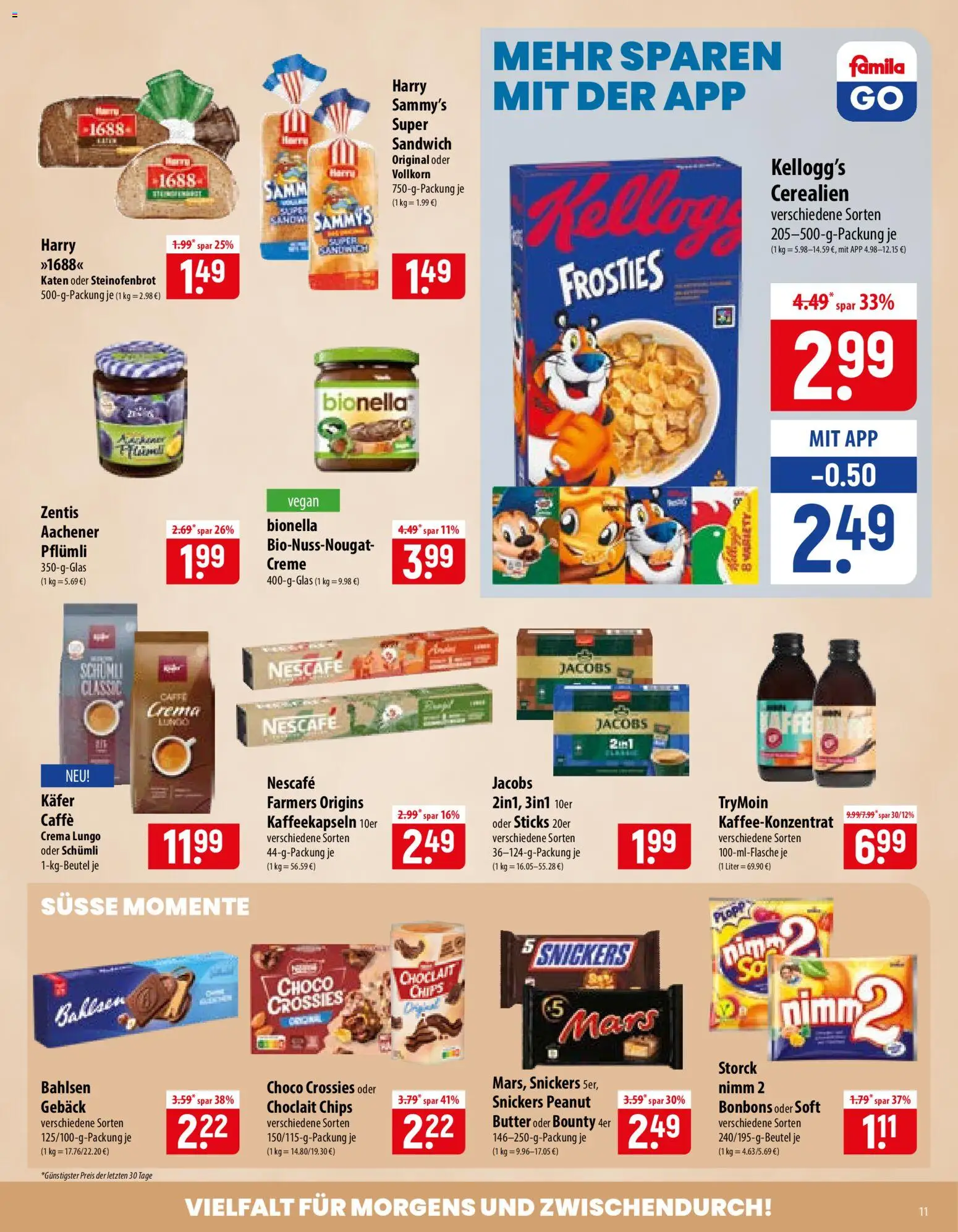 Famila Prospekt – gültig ab 03.08.2026 | Seite: 11 | Produkte: Nescafe, Butter, Kellogg's, Mars