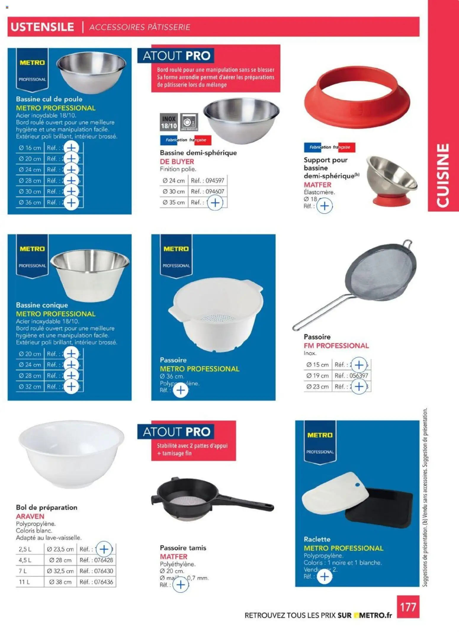 {H1} | Page: 177 | Produits: Tamis, Passoire, Bol, Raclette
