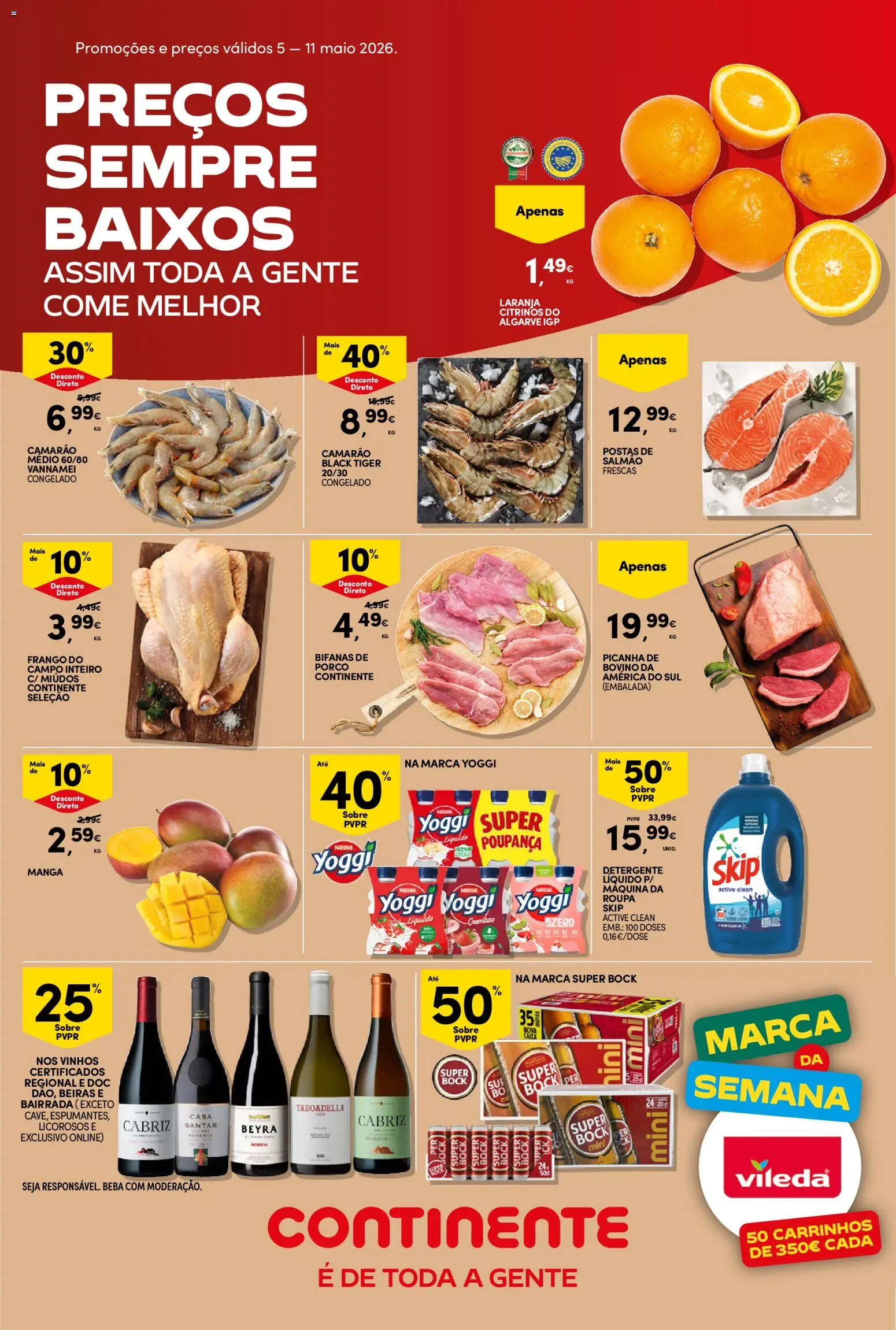 Continente Semanal Continente Bom Dia │ válido de 05.05.2026 | Página: 1 | Produtos: Frango, Super bock, Camarão, Salmão