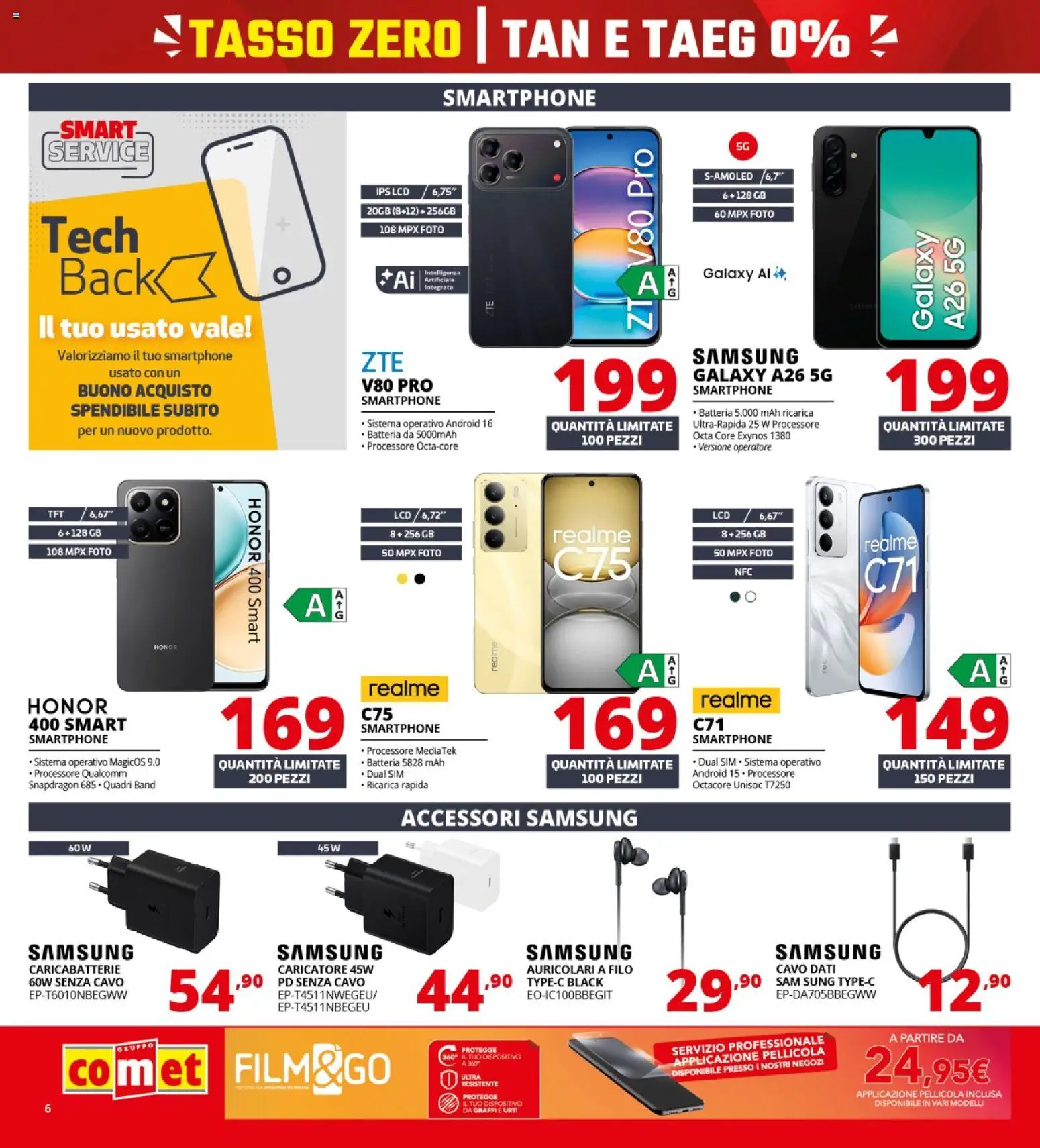 Volantino Comet del 16/07/2026 | Pagina: 6 | Prodotti: Smartphone samsung, Smartphone, Cavo, Samsung