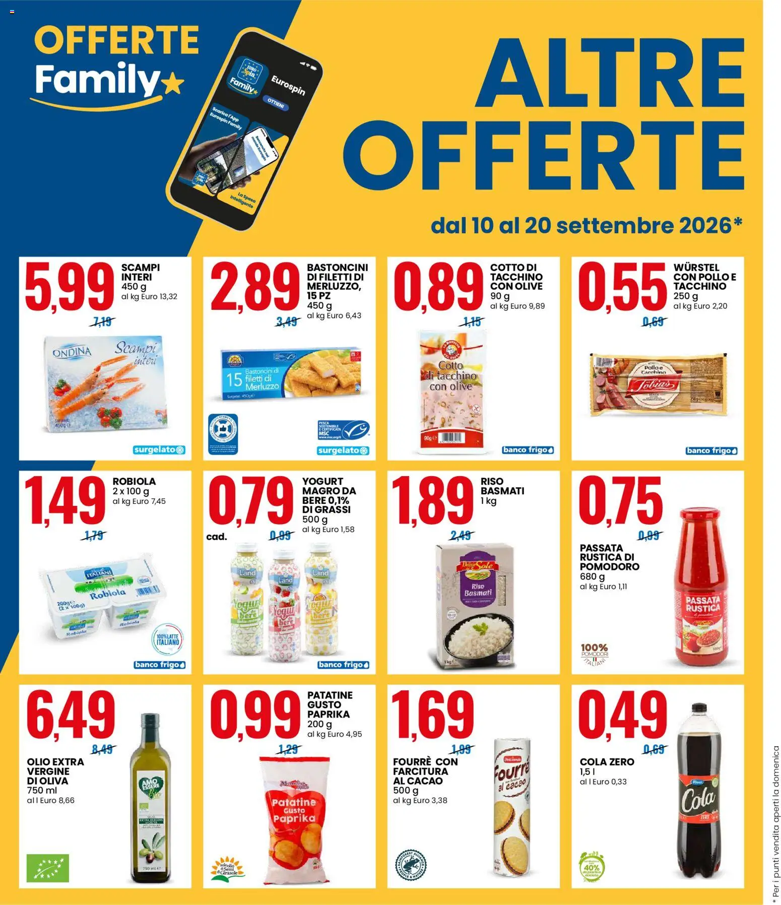 Volantino Eurospin del 10/09/2026 | Pagina: 12 | Prodotti: Riso Basmati, Tacchino, Olio, Cacao
