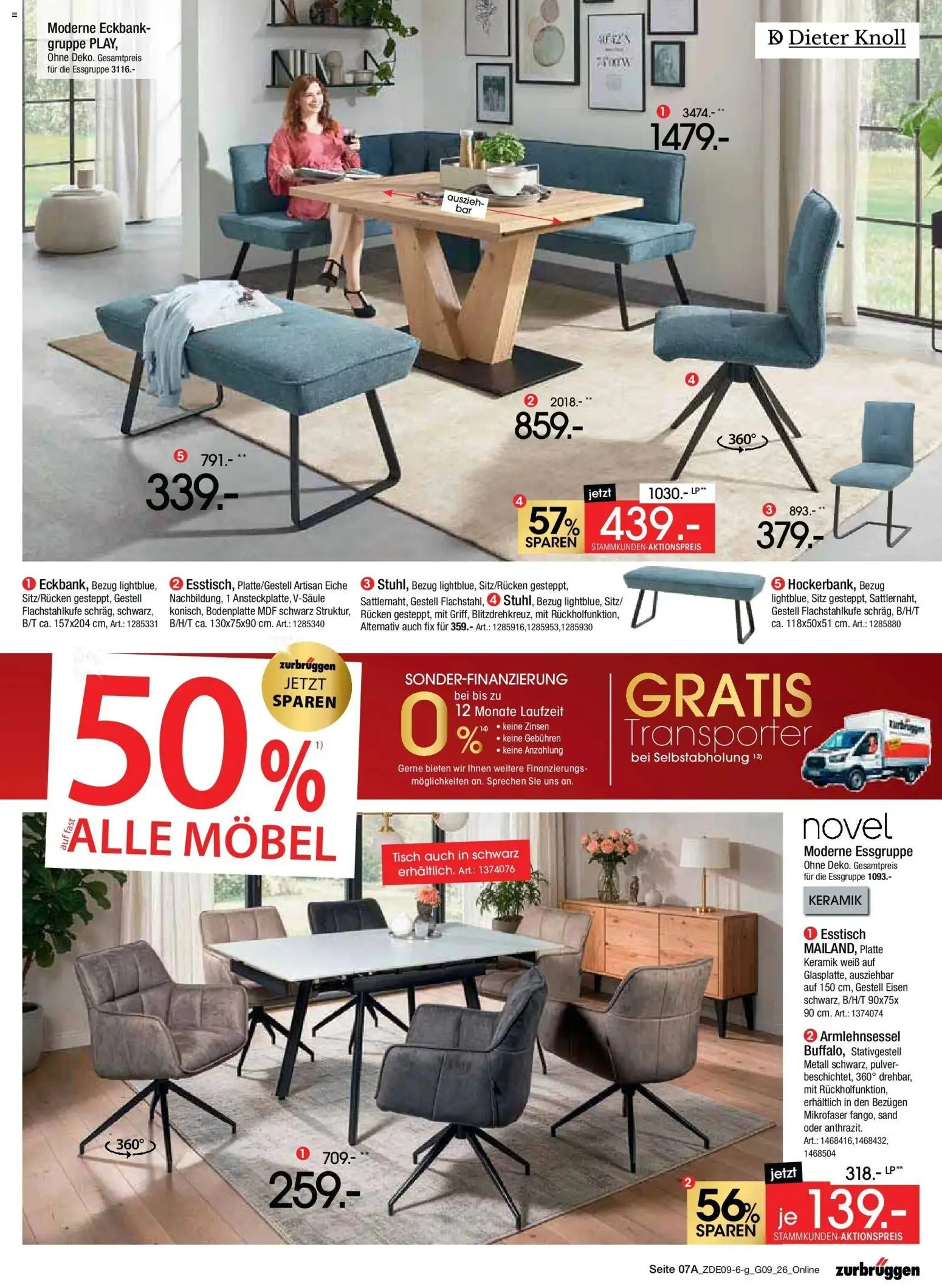 Zurbrüggen Prime Shopping week – gültig ab 12.09.2026 | Seite: 9 | Produkte: Esstisch, Eckbank, Essgruppe, Tisch