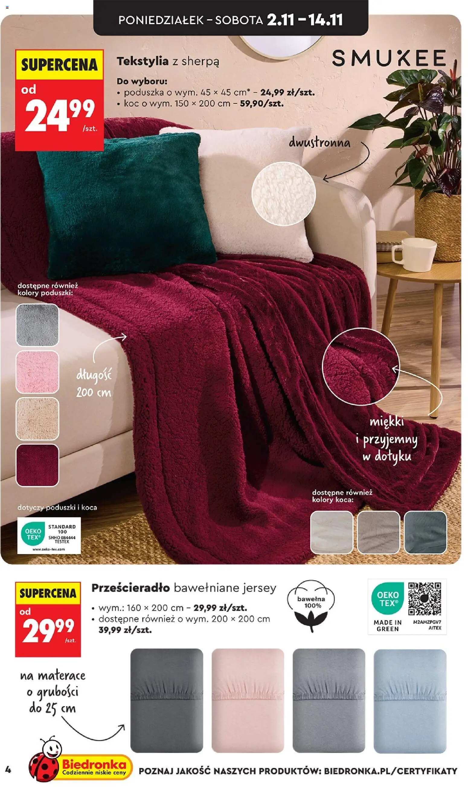 Biedronka Black Friday od 31.10.2026 | Strona: 4 | Produkty: Poduszka, Koc, Prześcieradło, Tekstylia