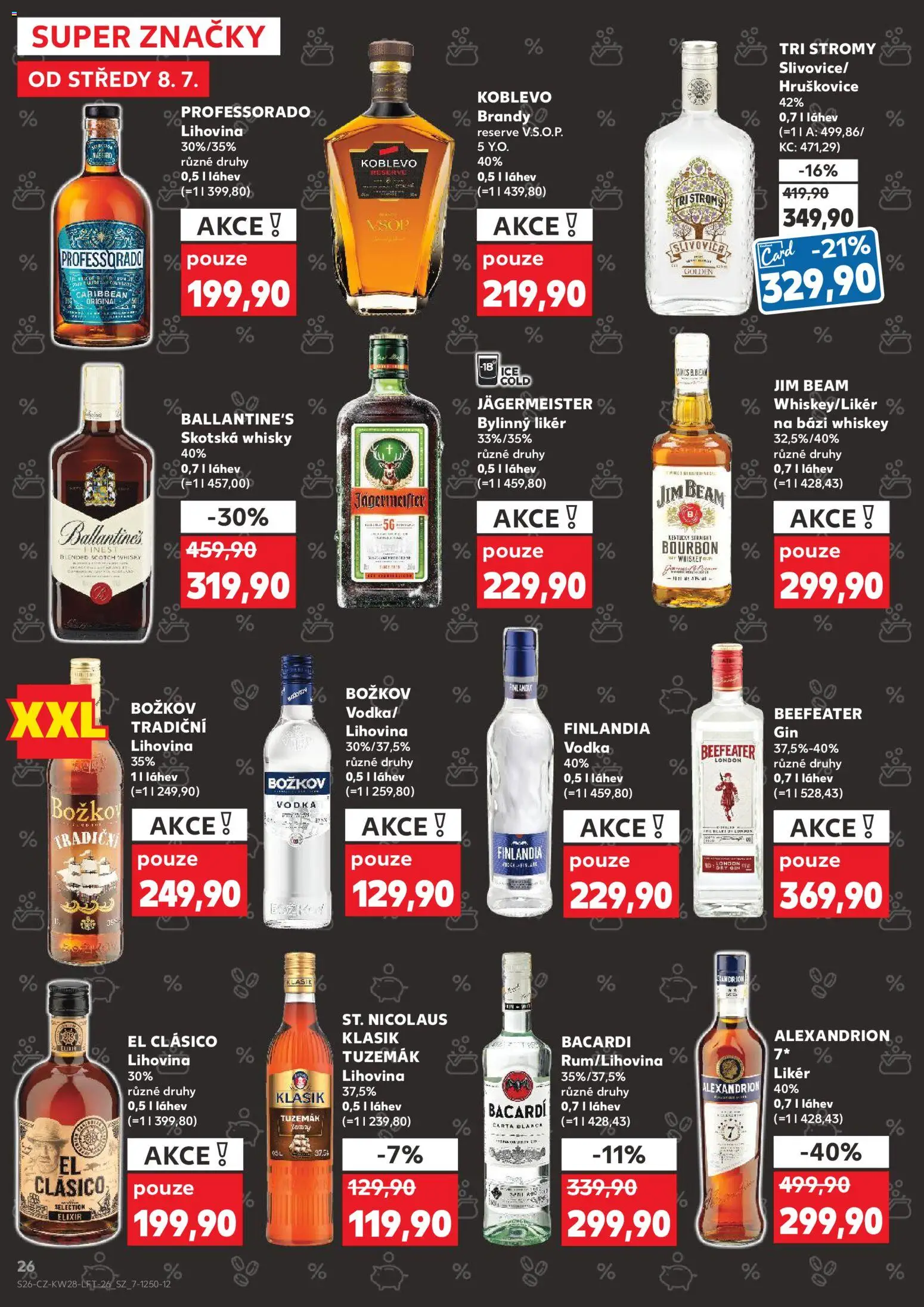 Kaufland leták - Plzeň Bory od 08.07.2026 | Strana: 26 | Produkty: Jägermeister, Bourbon, Finlandia vodka, Láhev