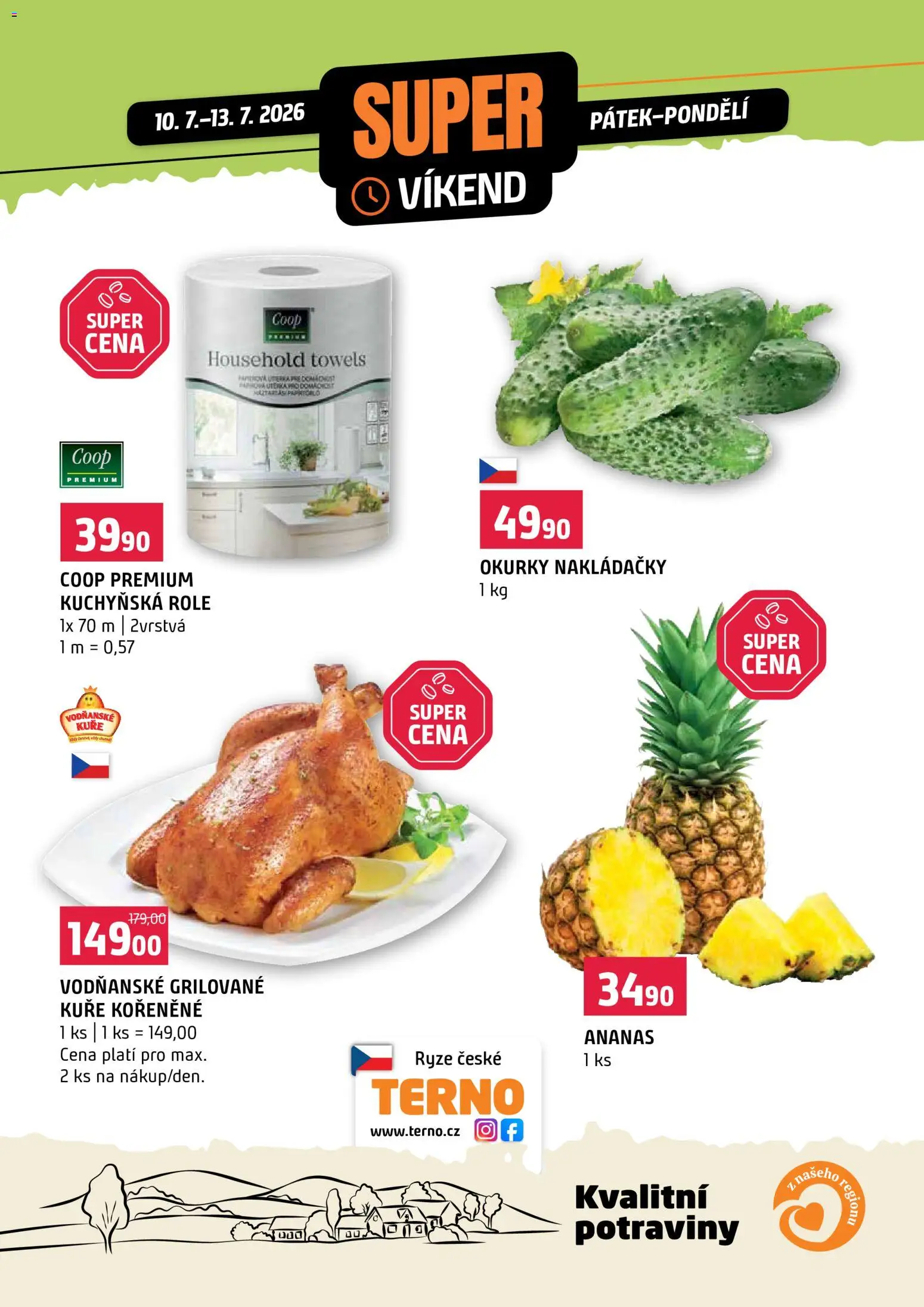 Terno leták - Super víkend od 10.07.2026 | Strana: 1 | Produkty: Rýže, Okurky, Potraviny, Kuře