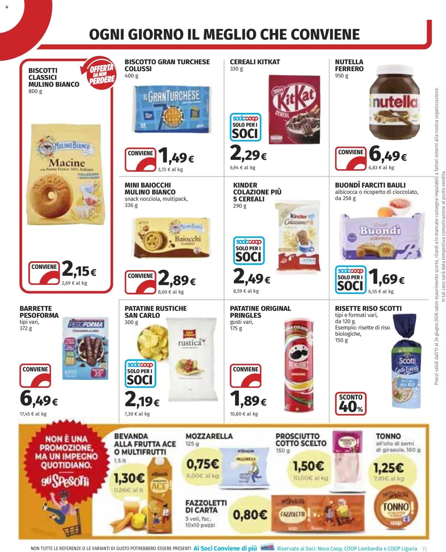 Volantino COOP del 11.06.2026 | Pagina: 15 | Prodotti: Cereali, Biscotti, Frutta, Prosciutto