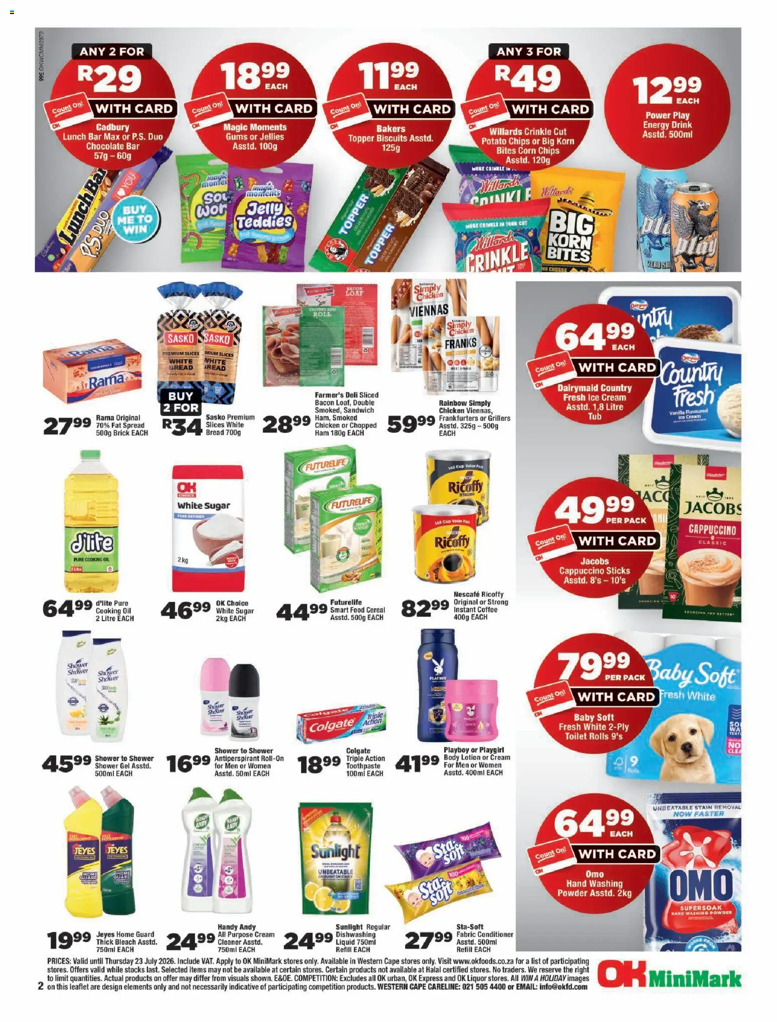New OK Foods catalogue – valid from 15/07/2026 | Page: 2 | Products: Bleach, Chocolate, Conditioner, Toothpaste