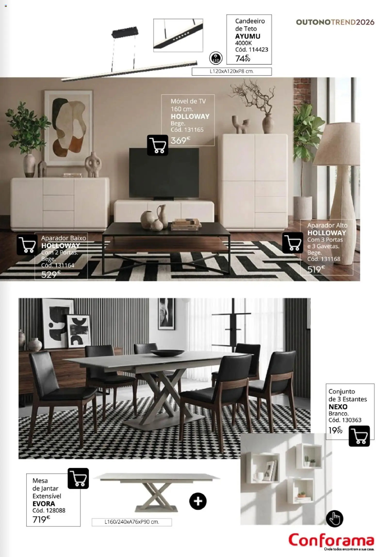 Conforama Outono Trend │ válido de 30/09/2026 | Página: 35 | Produtos: Candeeiro, Portas, Mesa, Aparador
