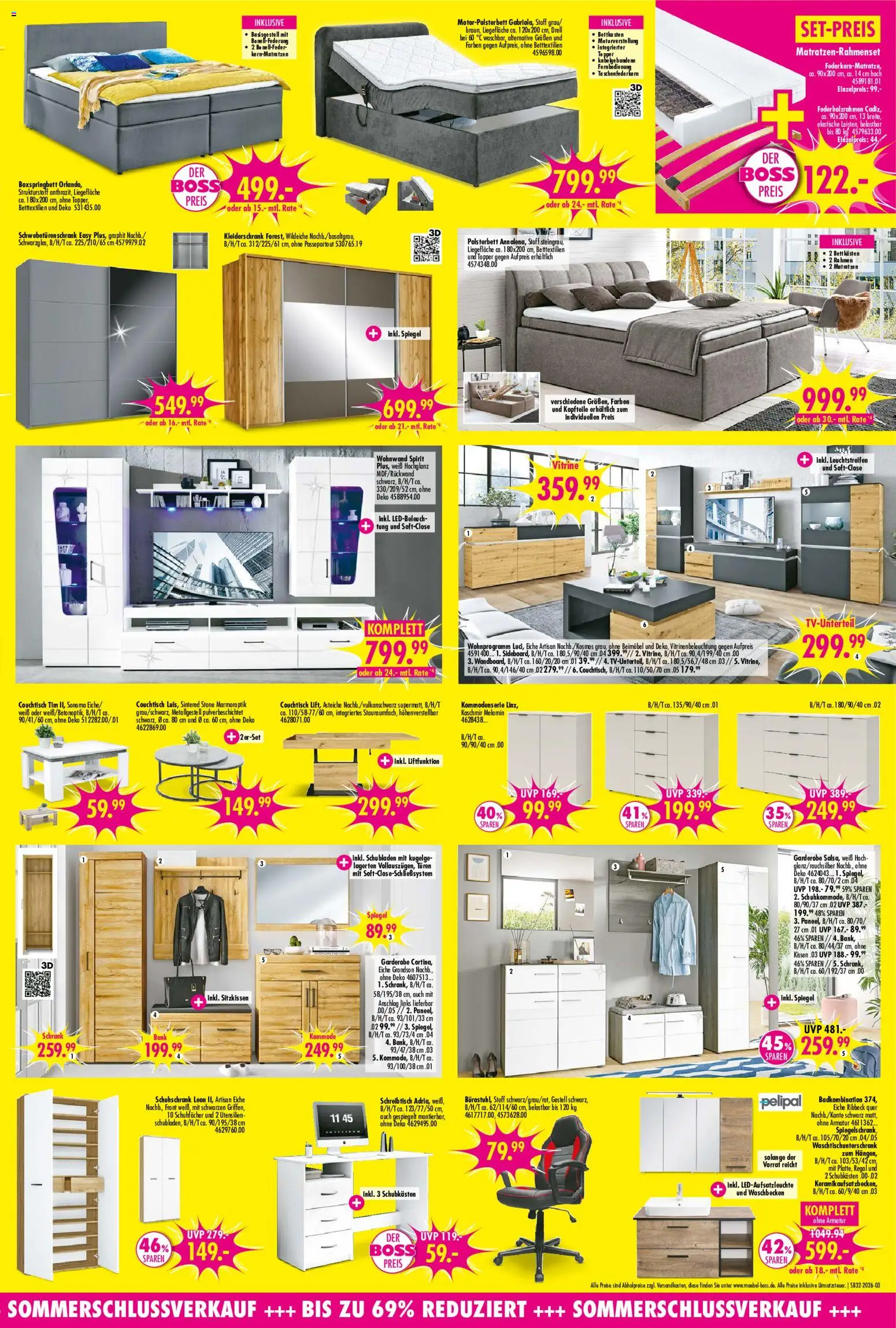 SB Möbel Boss Prospekt – gültig ab 01.08.2026 | Seite: 3 | Produkte: Boxspringbett, Couchtisch, Polsterbett, Spiegelschrank