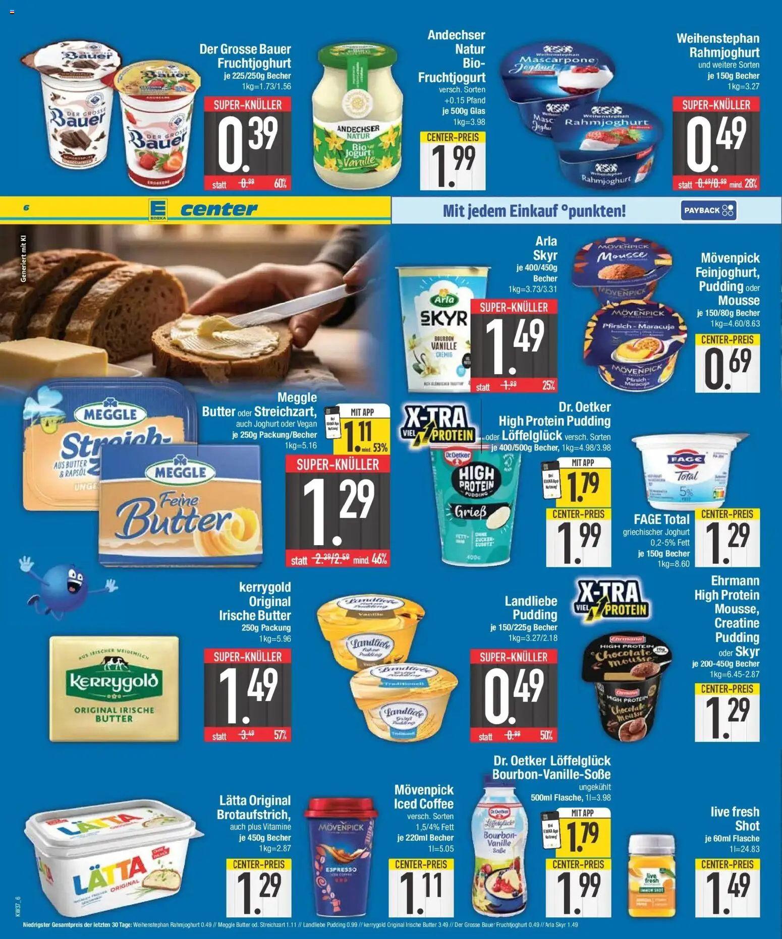 E center Prospekt München (ab 07.09.2026) zum Blättern | Seite: 6 | Produkte: Skyr, Vanille, Pfirsich, Lätta