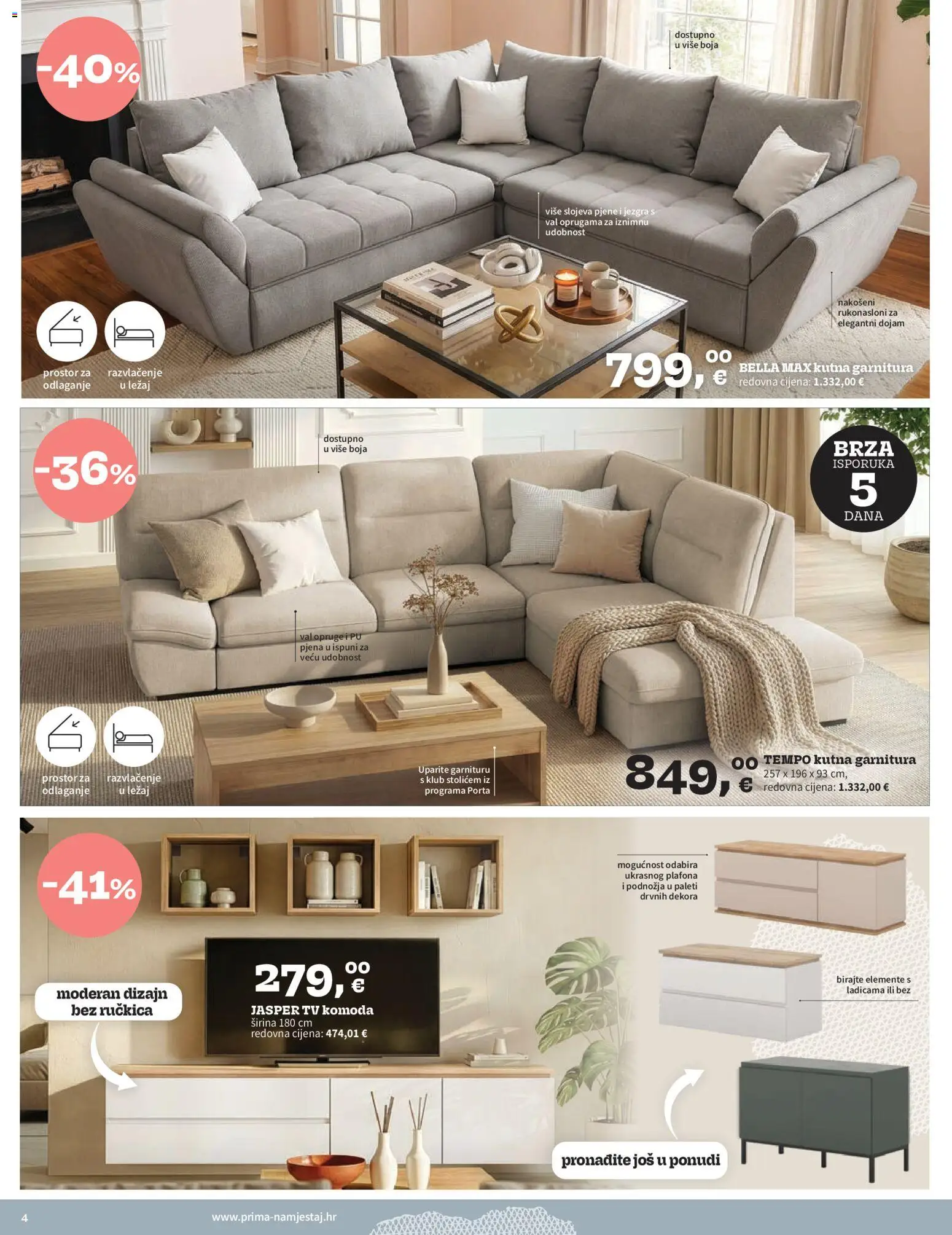 Prima katalog | vrijedi od 01.06.2026 | Stranica: 4 | Proizvodi: Komoda, Kutna garnitura, Tv