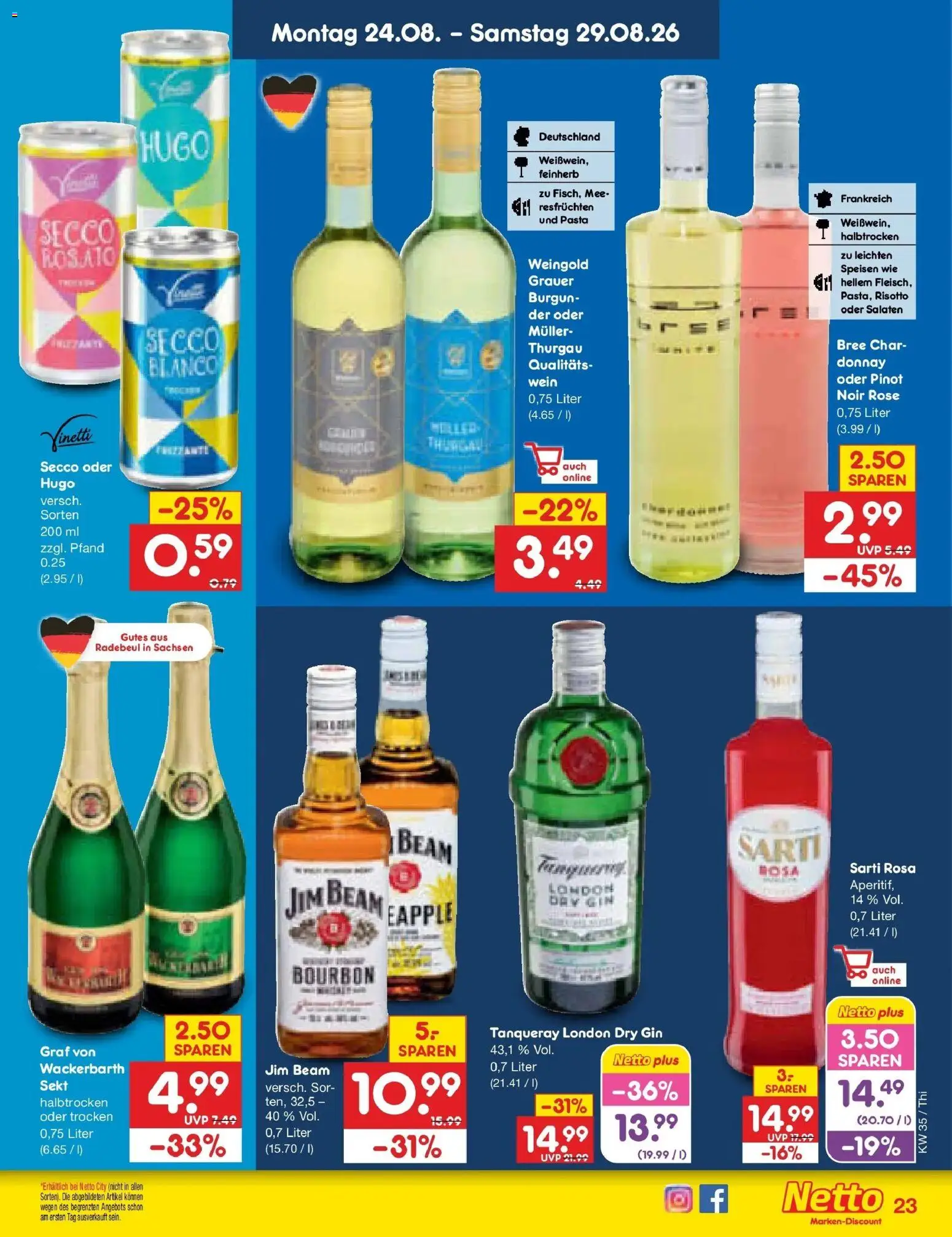 Netto Marken-Discount Prospekt Pirna (ab 24.08.2026) » Angebote | Seite: 35 | Produkte: Jim beam, Bree, Pasta, Gin