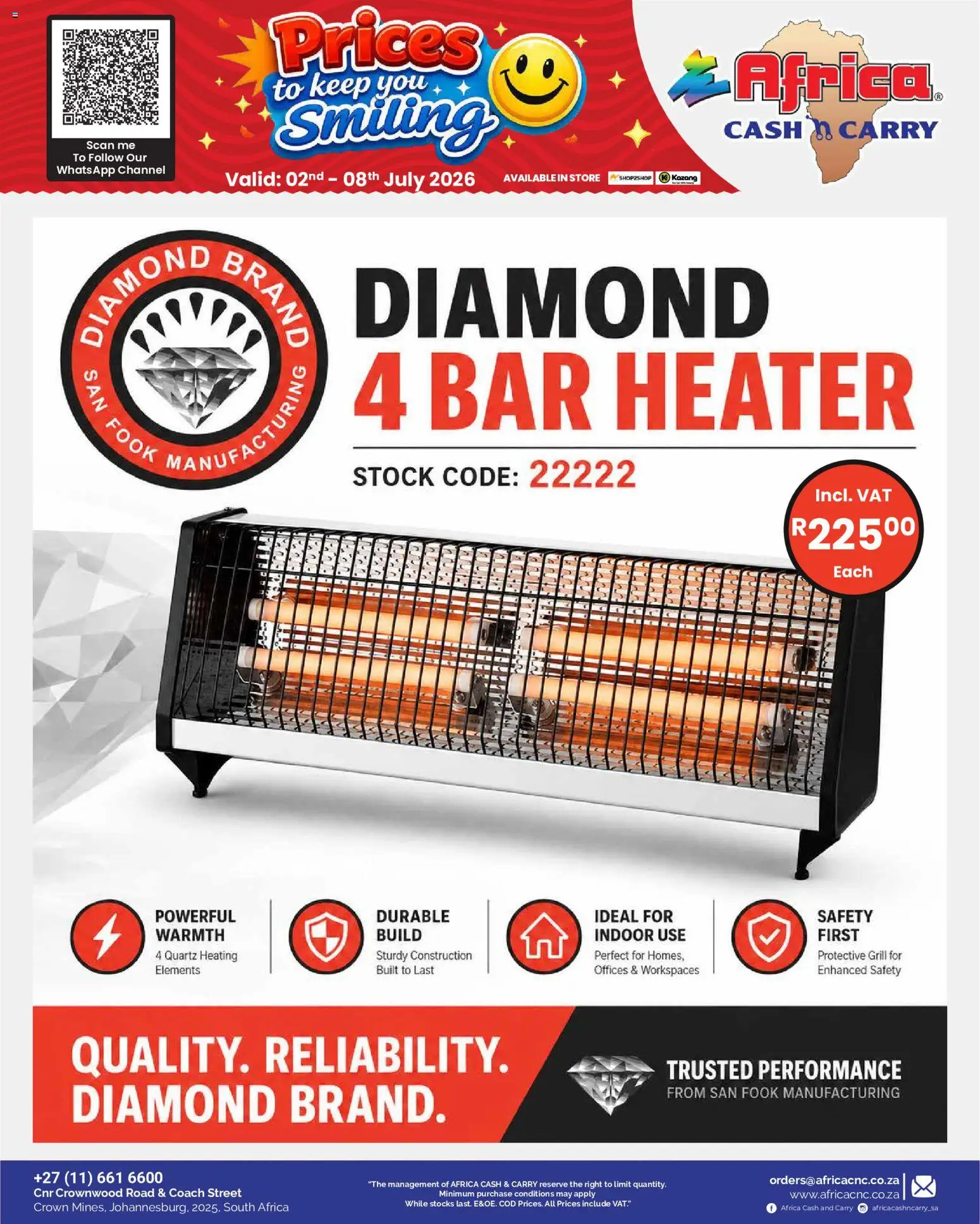 New Africa Cash & Carry catalogue – valid from 02/07/2026 | Page: 36 | Products: Grill, Heater, Bar heater, Stock
