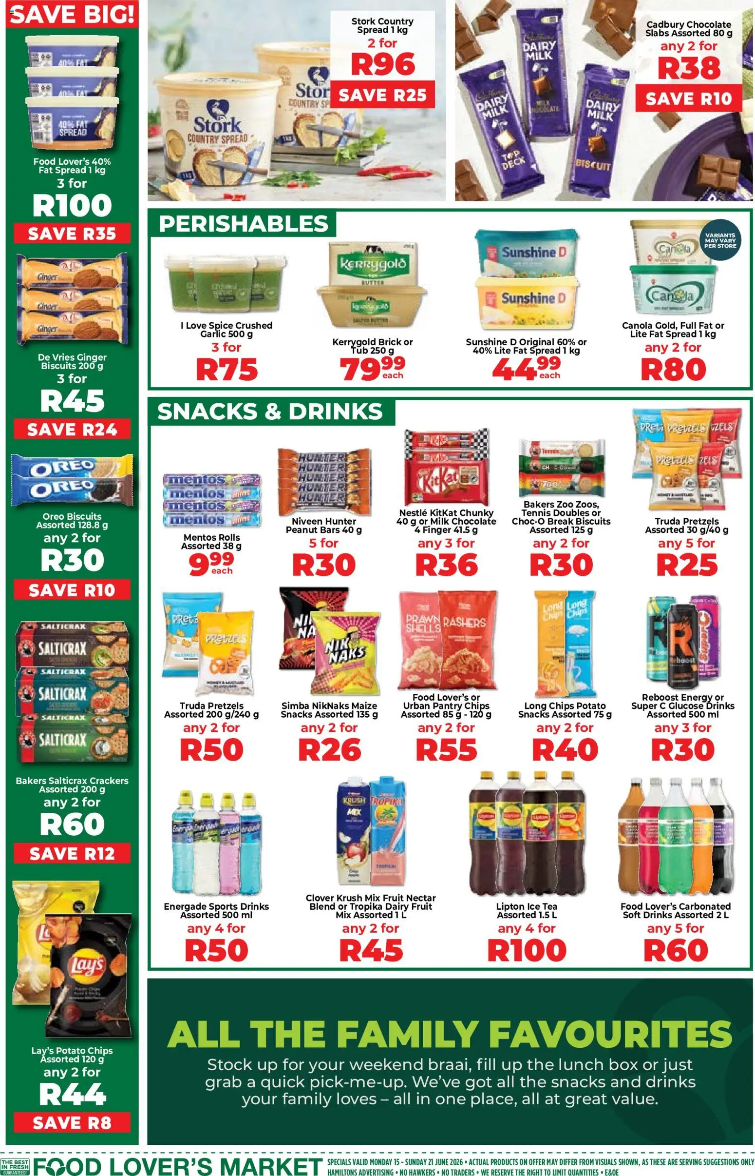New Food Lover's Market catalogue – valid from 15.06.2026 | Page: 4 | Products: Sweets, Milk, Snacks, Chips