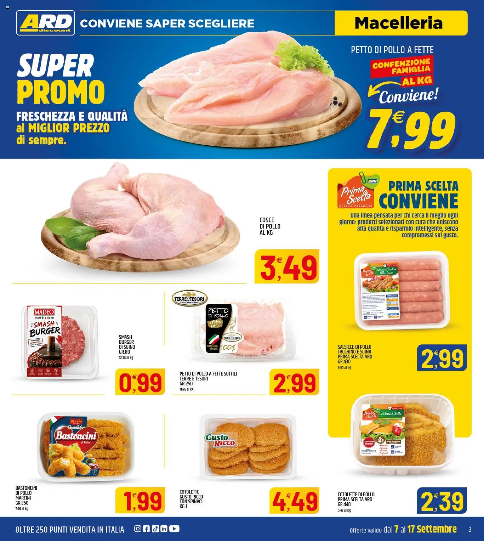 Volantino ARD Discount del 07/09/2026 | Pagina: 3 | Prodotti: Spinaci, Martini, Cotolette di pollo, Salsicce
