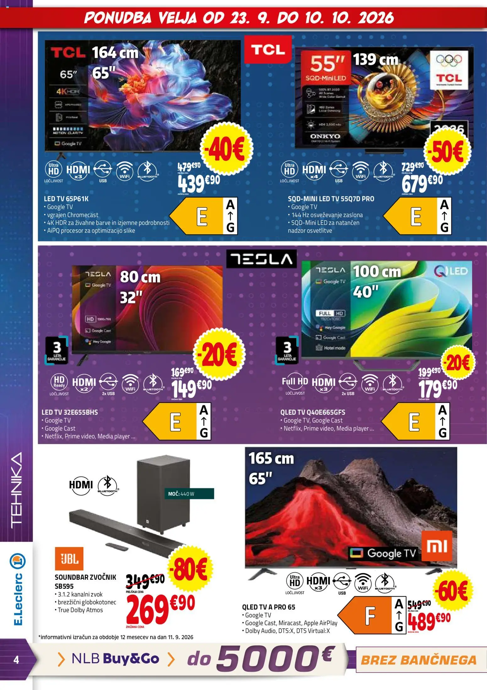Novi E.leclerc katalog ponudbe – veljaven od 23.09.2026 | Stran: 4 | Izdelki: Tv, Zvocnik, Usb, Led tv