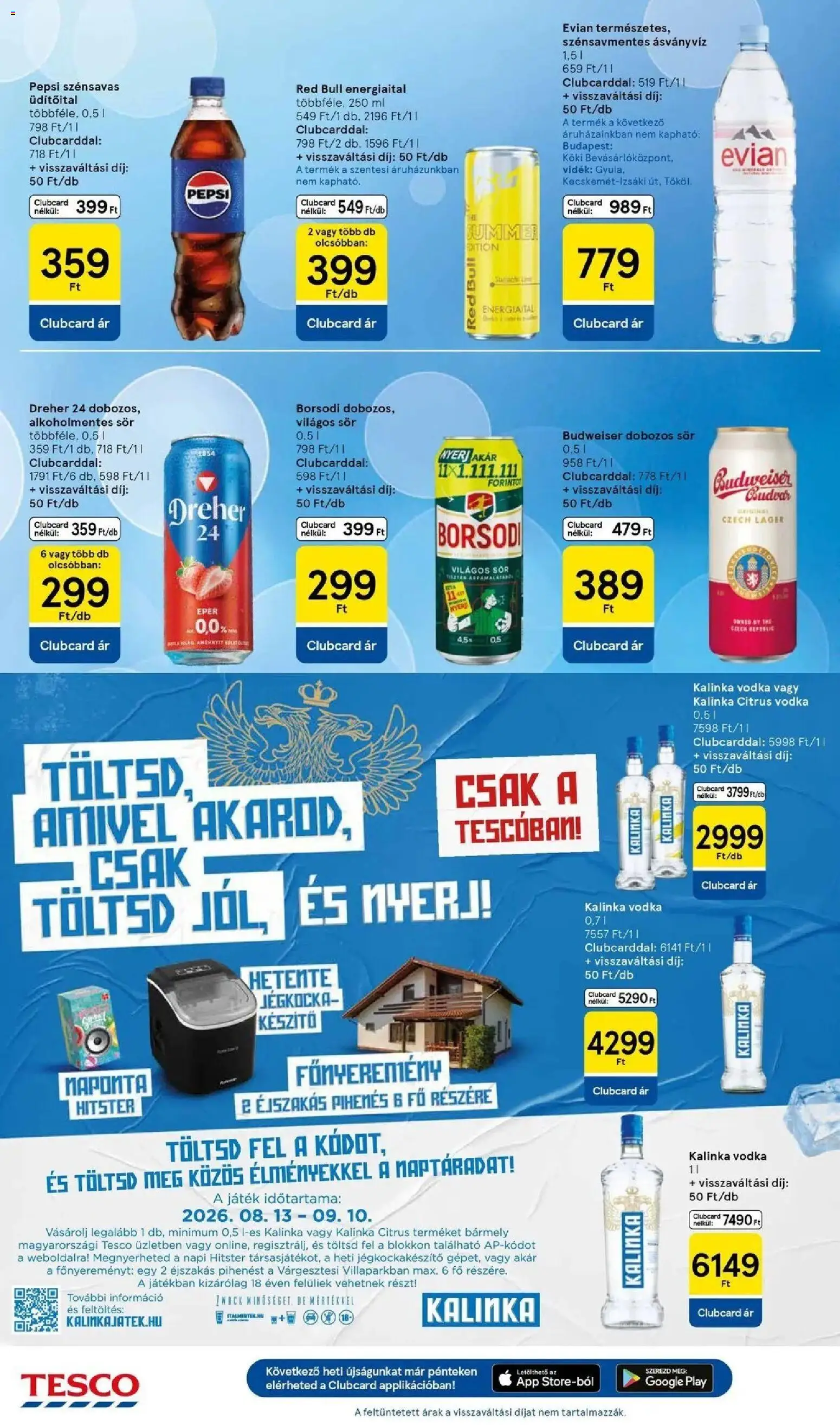 Tesco akciós ujság - amely érvényes a következő dátumtól: 2026.08.13. | Oldal: 28 | Termékek: Red bull, Ásványvíz, Eper, Vodka