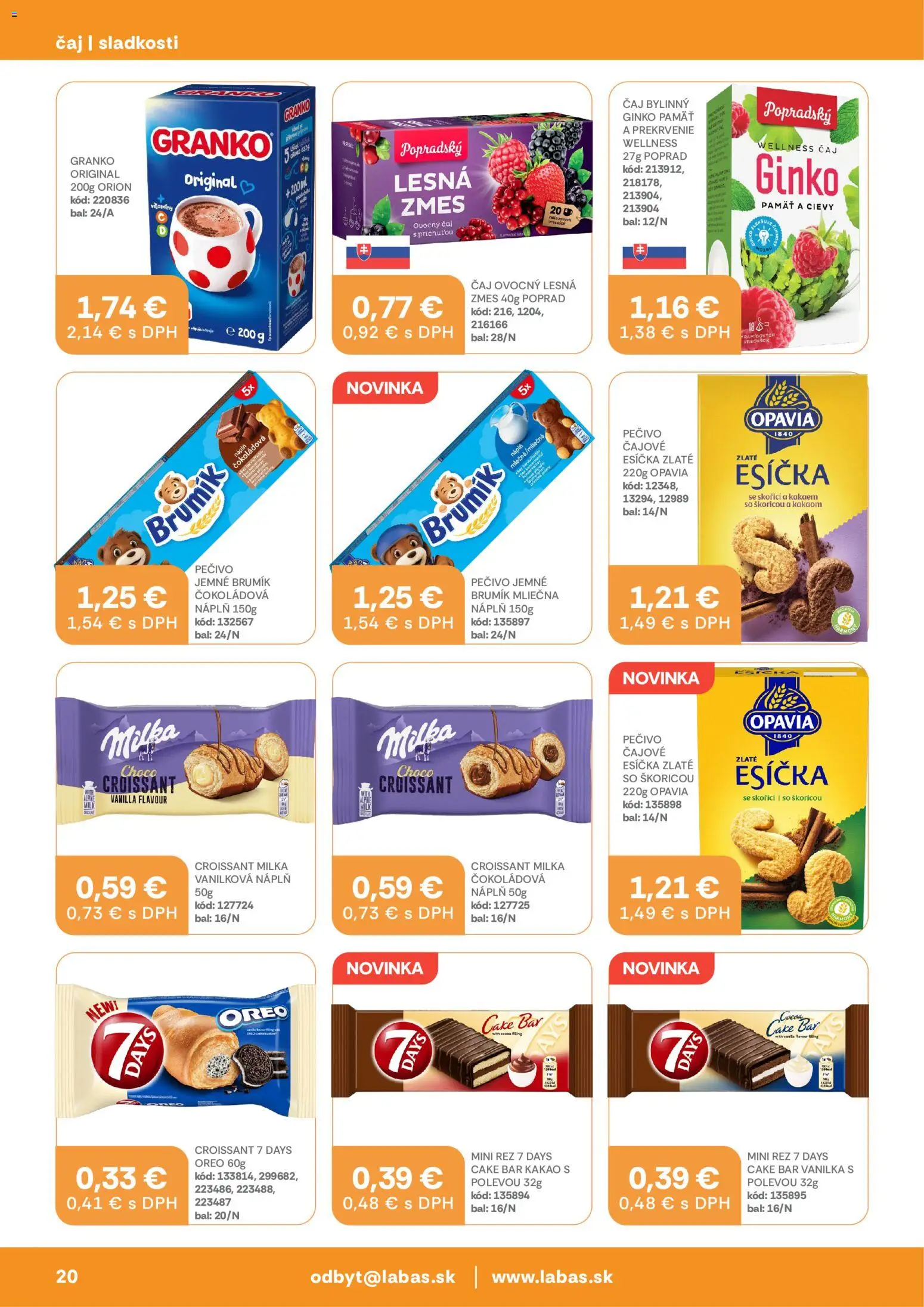 Nové Labaš akcie – leták je platný od 14.08.2026 | Strana: 20 | Produkty: Croissant, Čaj, Ovocný čaj, Granko