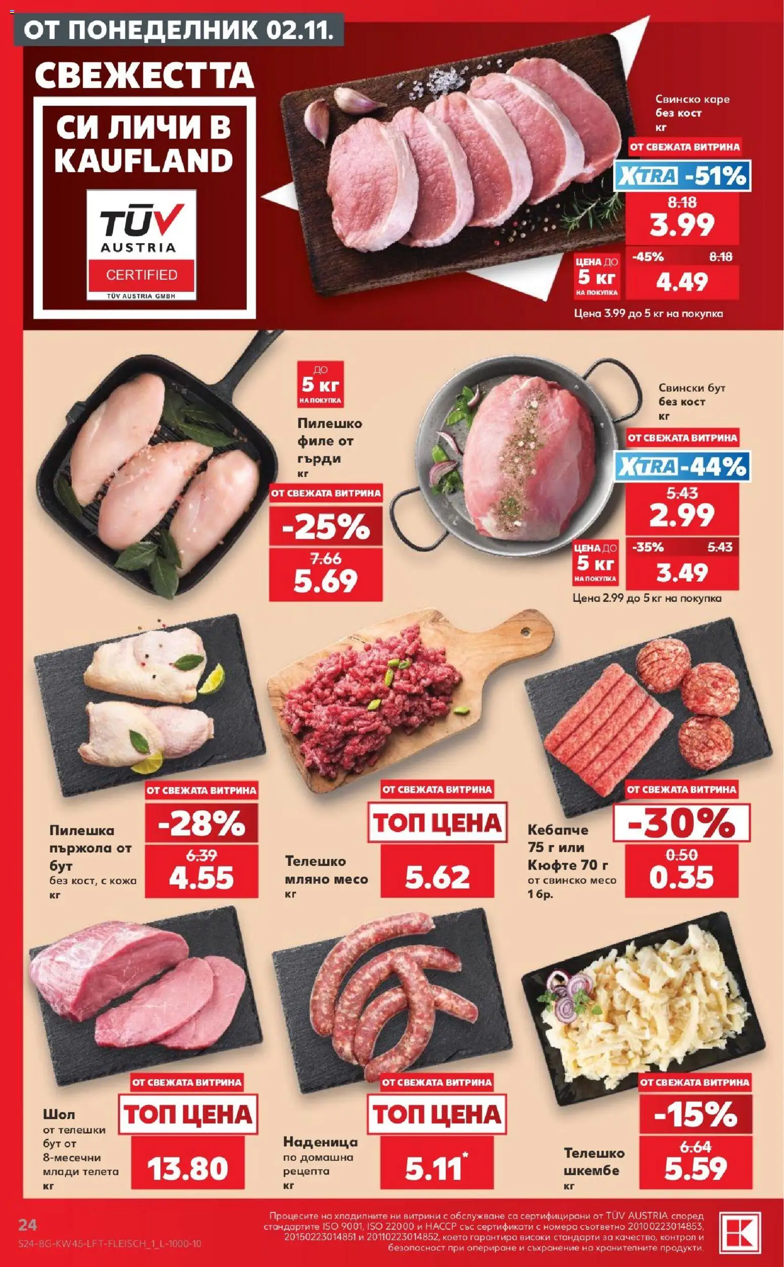 {H1} | Страница: 24 | Продукти: Телешки бут, Наденица, Пилешко, Месо