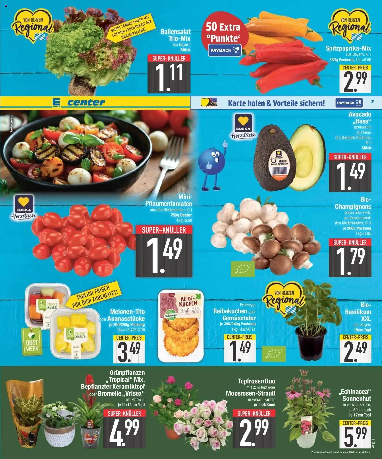 E center Prospekt Schwabmünchen (ab 10.08.2026) zum Blättern | Seite: 7 | Produkte: Avocado, Champignons, Obst, Kuchen