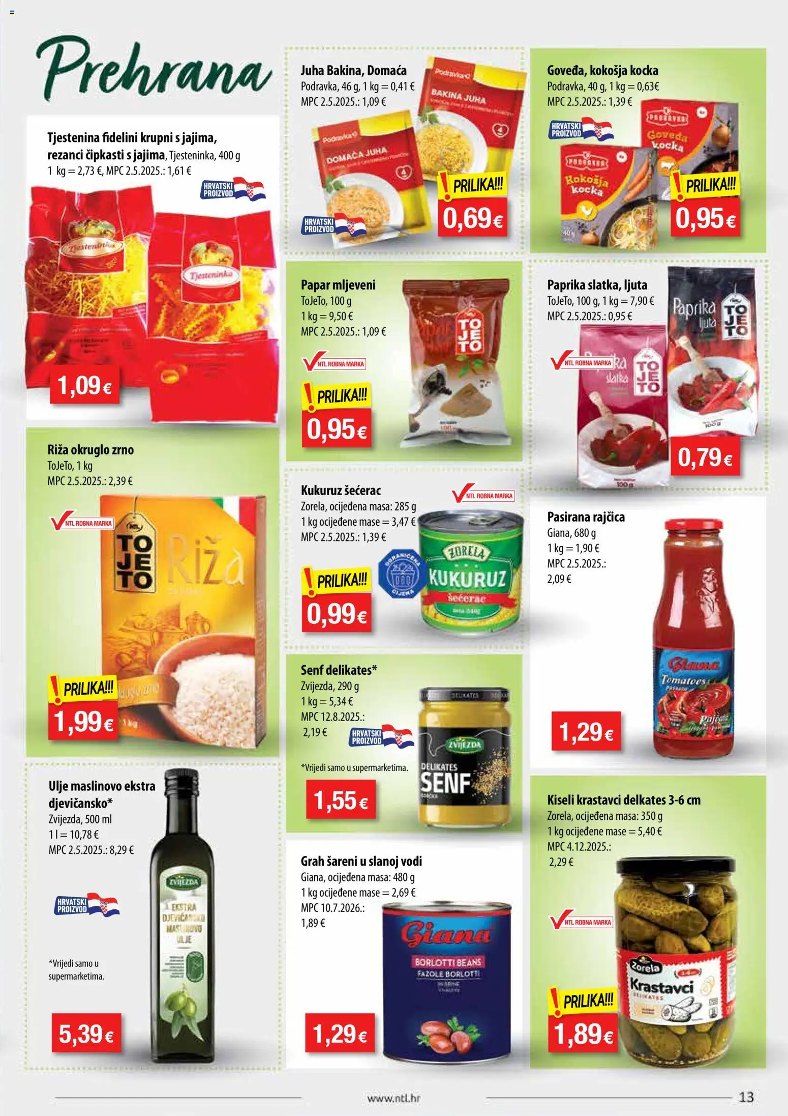 NTL katalog | vrijedi od 05.08.2026 | Stranica: 13 | Proizvodi: Ulje, Paprika, Tjestenina, Krastavci