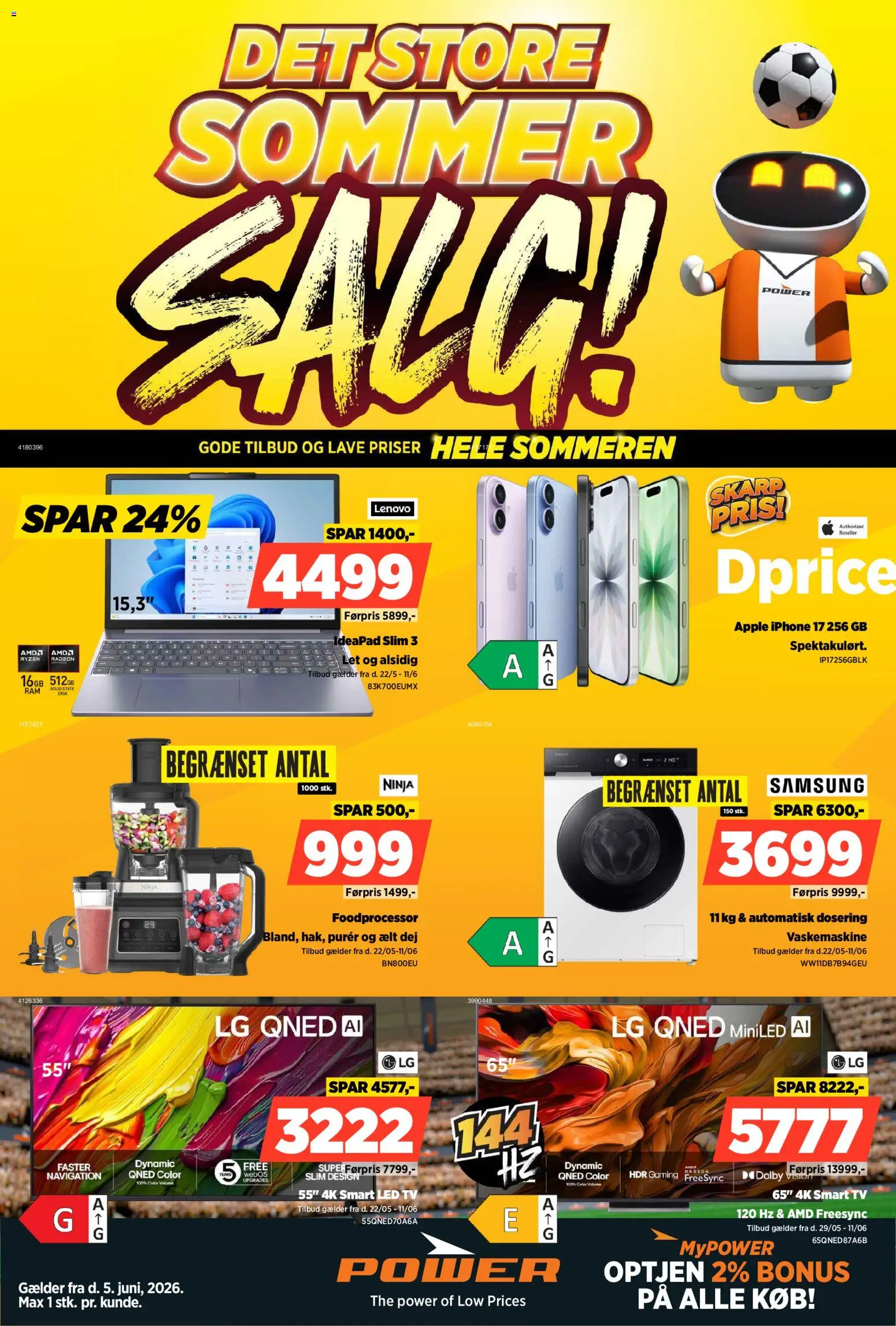 Power tilbudsavis – gyldig fra 05.06.2026 | Side: 1 | Produkter: Smart TV, Foodprocessor, Vaskemaskine, Navigation