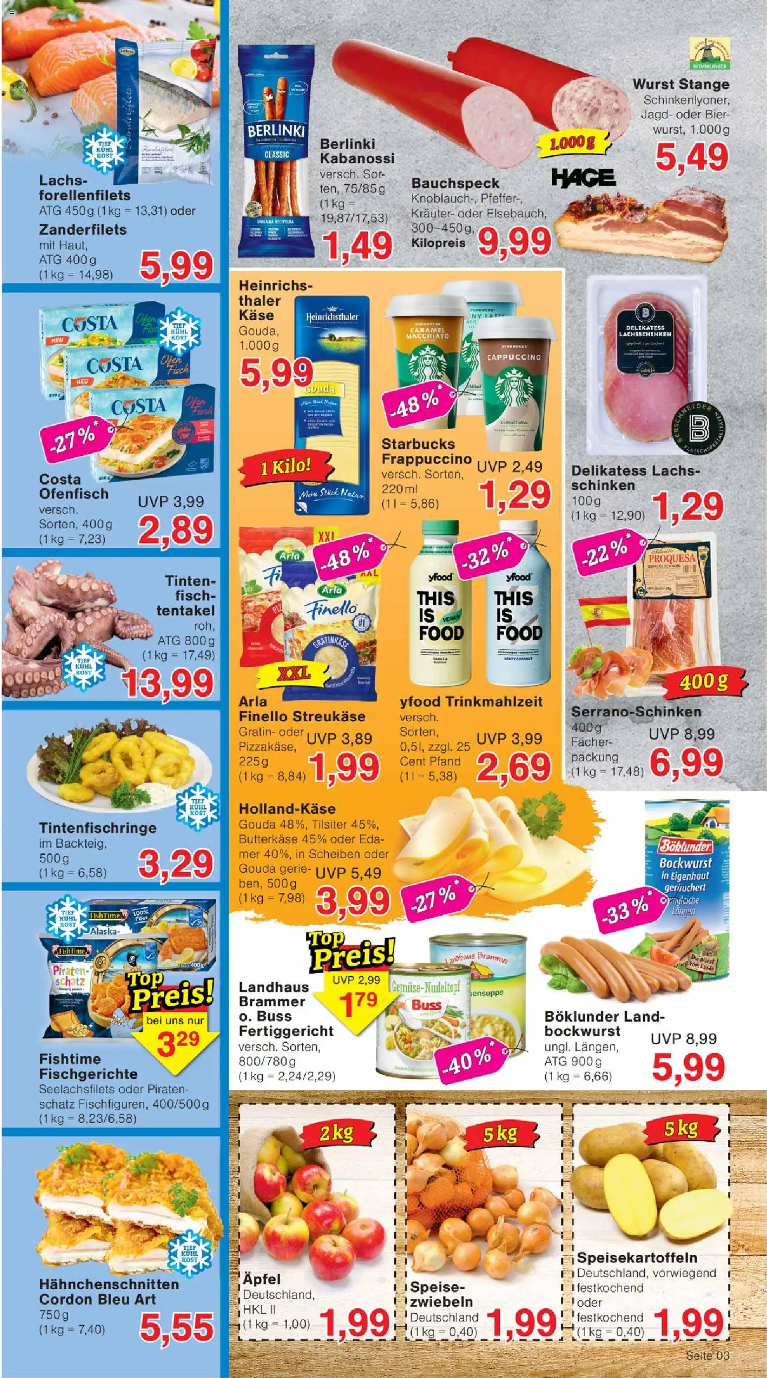 Wiglo Wunderland Prospekt – gültig ab 29.06.2026 | Seite: 3 | Produkte: Bockwurst, Bier, Starbucks, Schinken