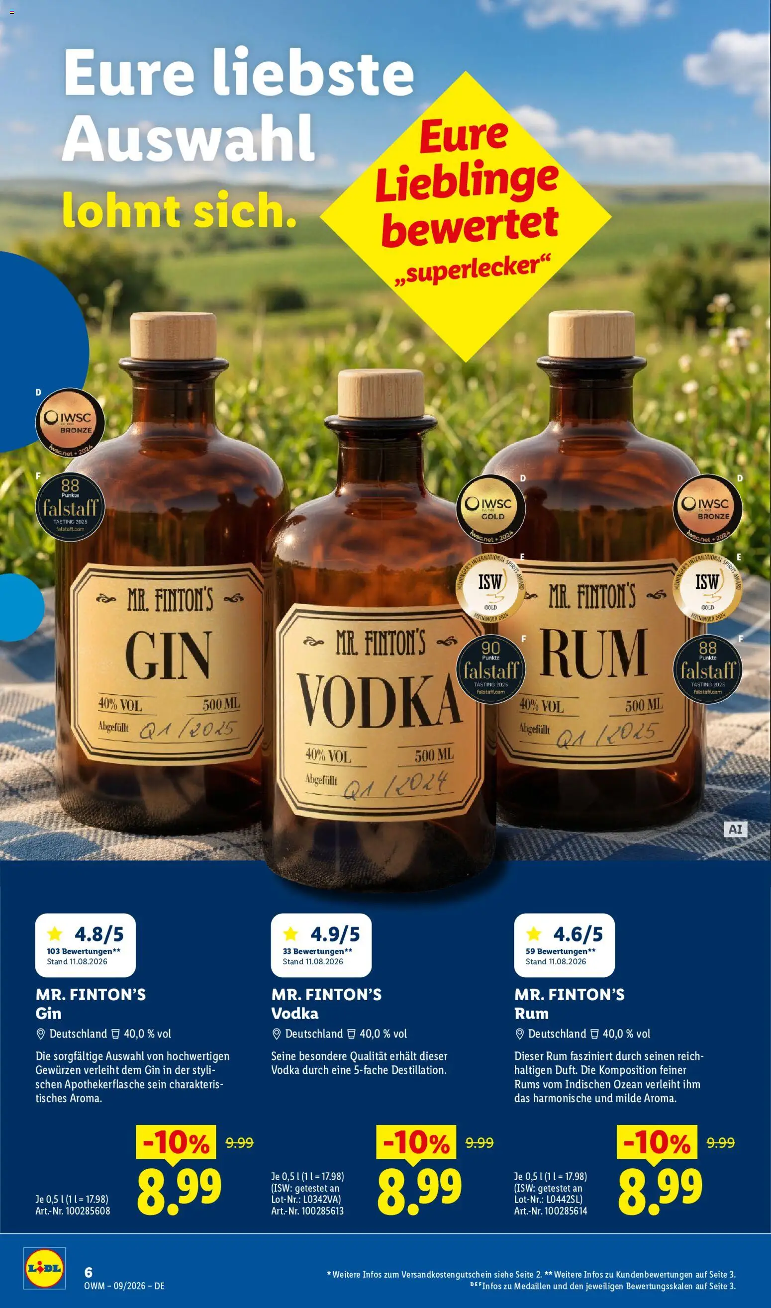 Lidl Wein & Spirituosen – gültig ab 01.09.2026 | Seite: 6 | Produkte: Rum, Vodka, Gin