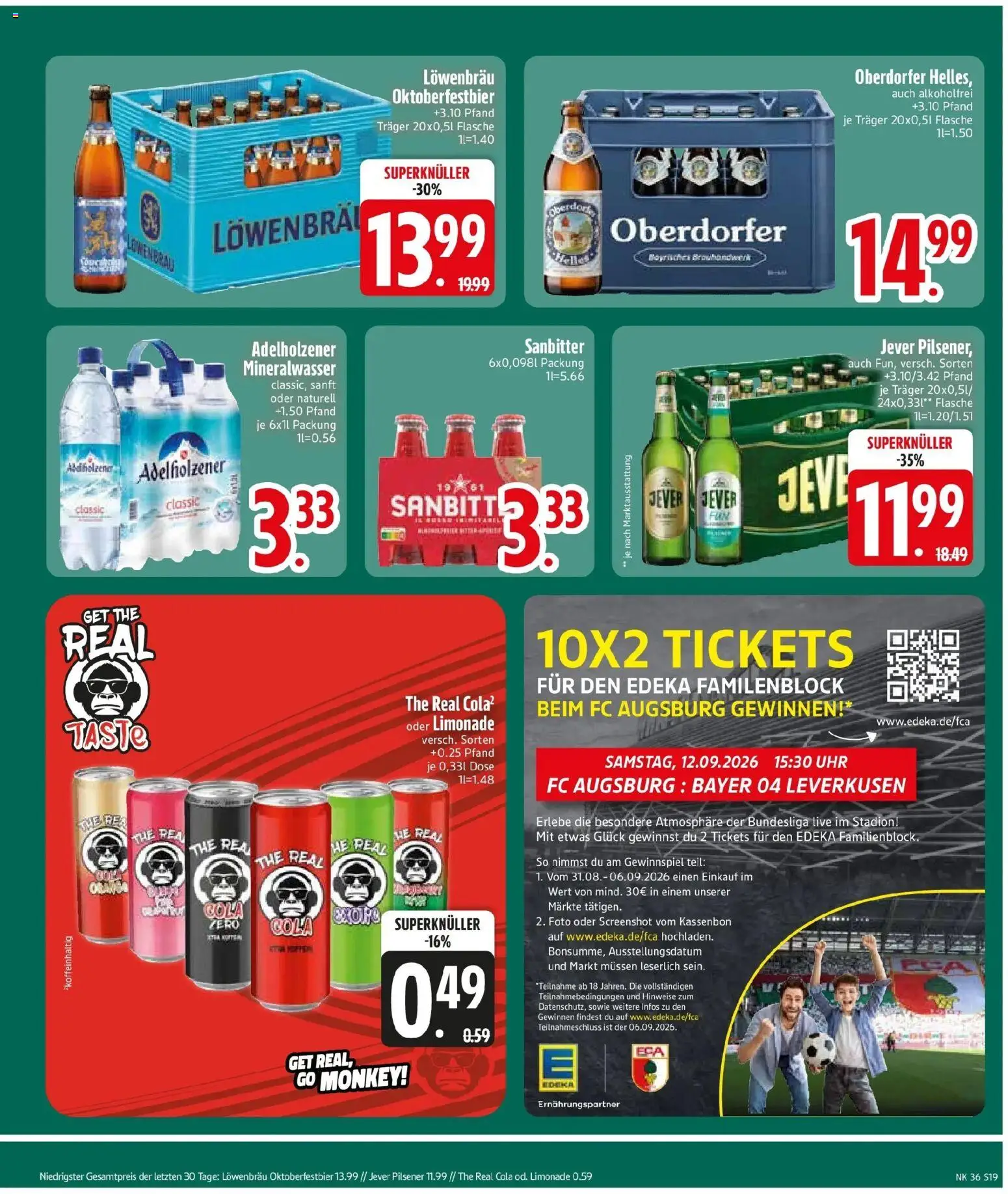 Edeka Prospekt Monheim (ab 31.08.2026) » Angebote Online | Seite: 21 | Produkte: Cola, Limonade, Mineralwasser, Jever