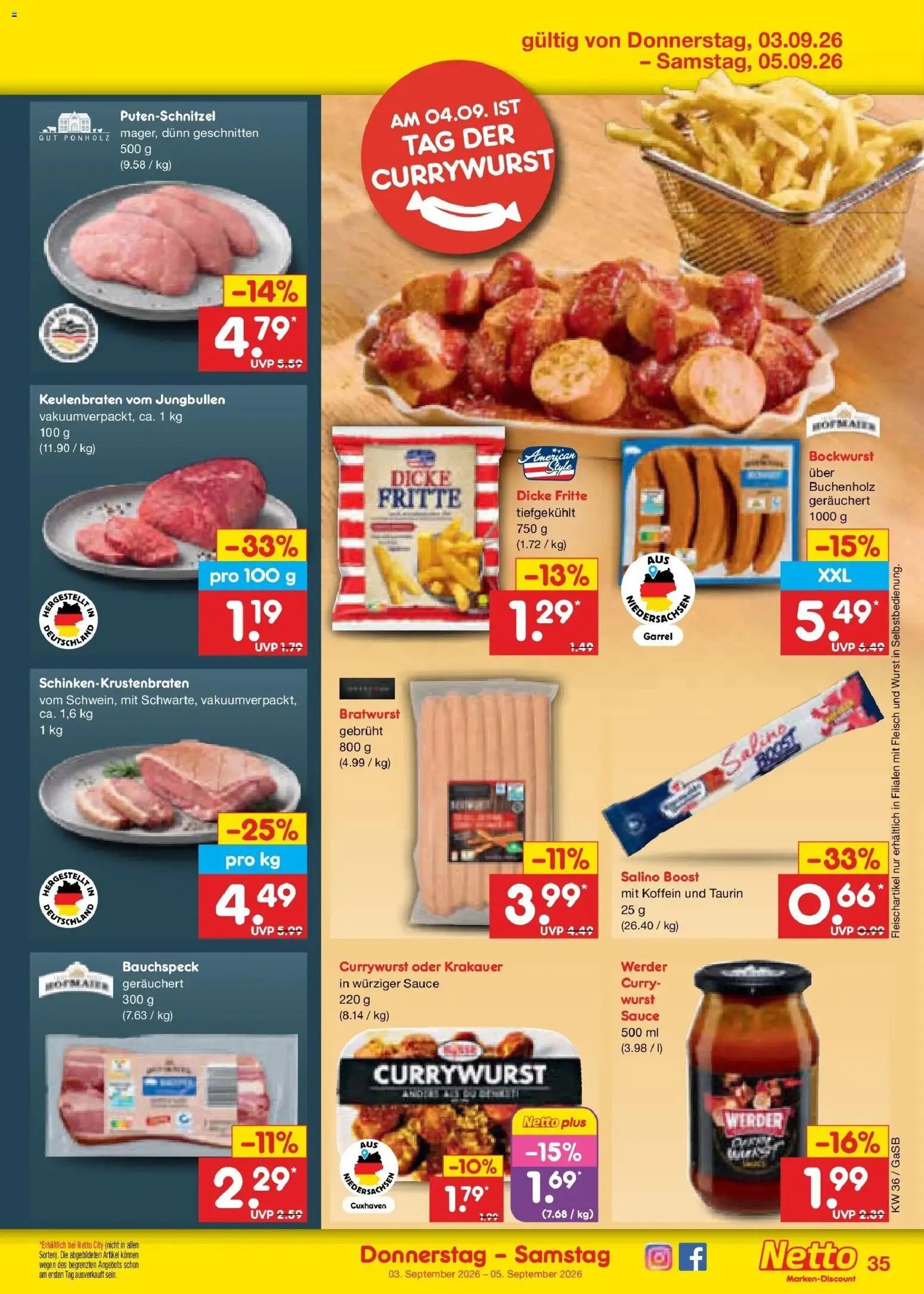 Netto Marken-Discount Prospekt Bremen-Lesum (ab 31.08.2026) » Angebote | Seite: 47 | Produkte: Bockwurst, Bratwurst, Putenschnitzel, Wurst