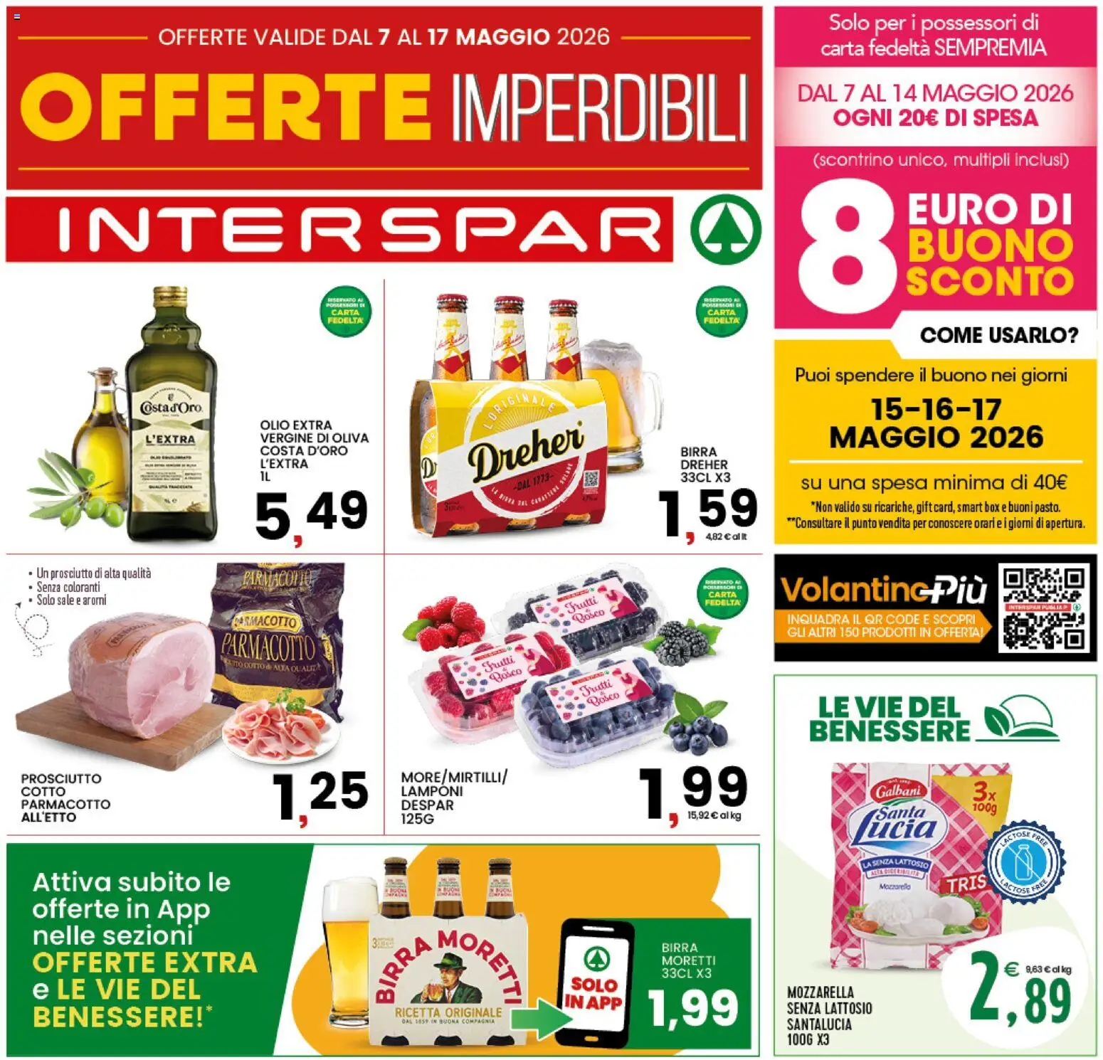 Volantino Interspar del 07.05.2026 | Pagina: 1 | Prodotti: Sale, Mozzarella, Prosciutto, Birra Moretti