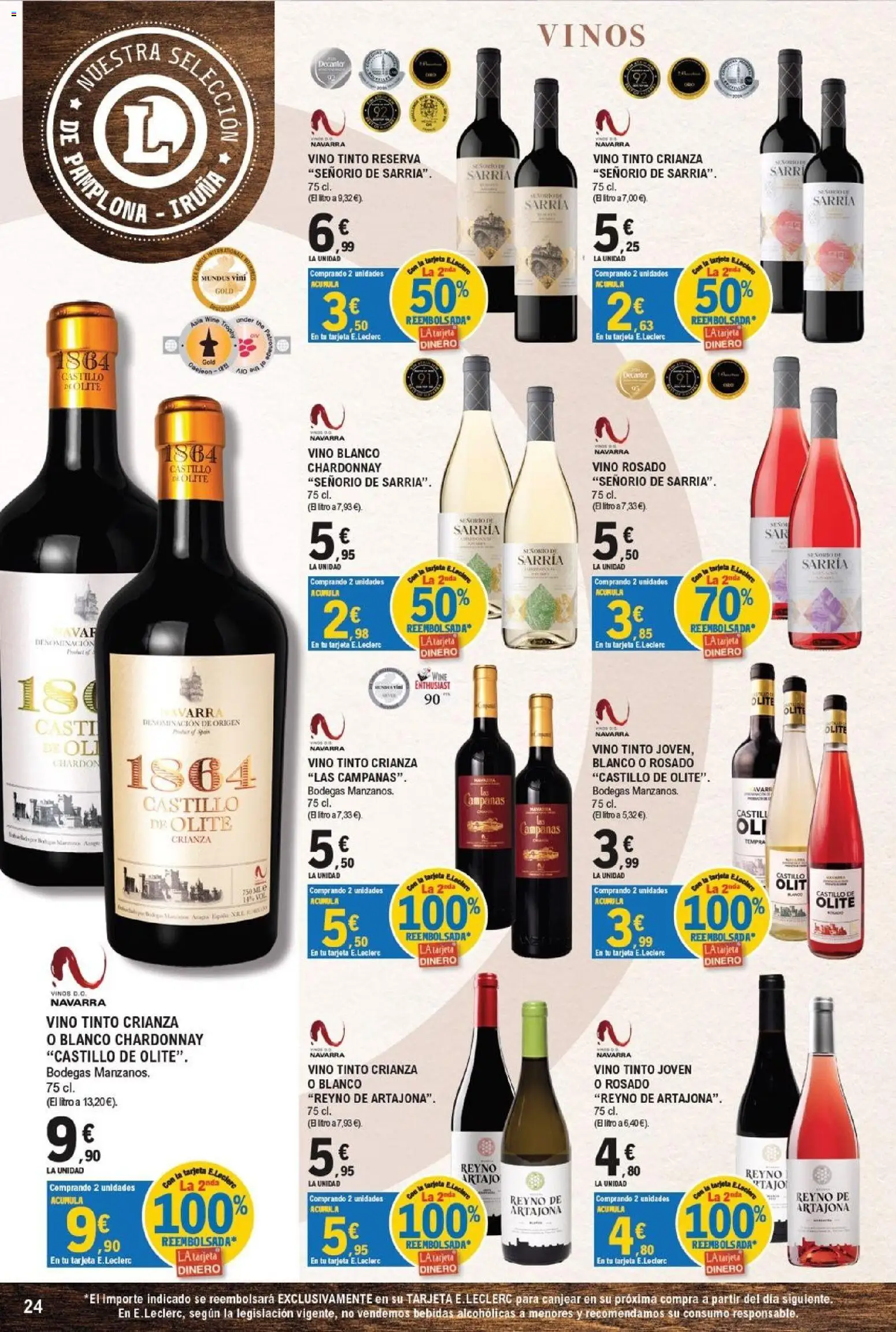 E.Leclerc - Pamplona │ válido desde el 30/09/2026 | Página: 24 | Productos: Vino rosado, Vino, Té, Vino blanco